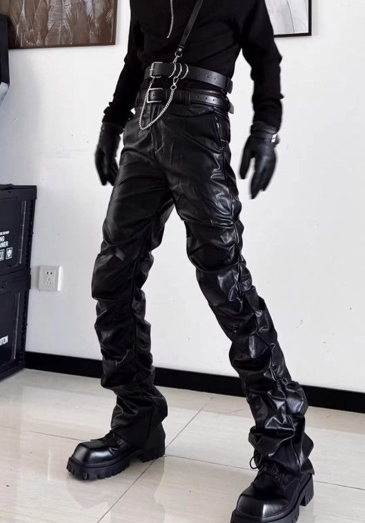 Leather Long Ruched Soft Black Pu Leather Stacked Pant Size US 30 / EU 46 - 15 Thumbnail