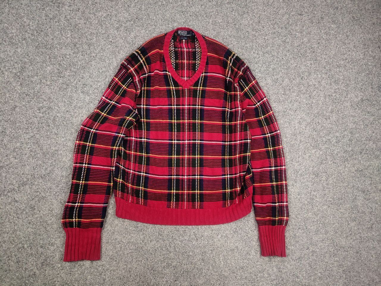 Polo Ralph Lauren Rare Vintage Polo Ralph Lauren Knit Sweater Plaid Red Tartan Size US XL / EU 56 / 4 - 1 Thumbnail
