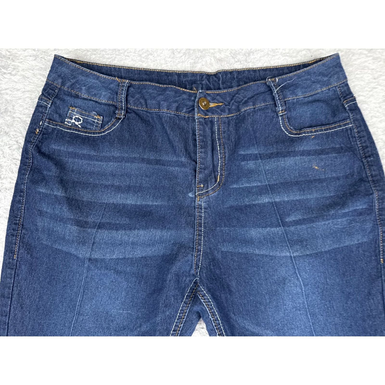 Denime Bootcut Jeans Womens L Blue Wash Mid Rise Stretch Denim Embroidered 30x29 90s Size 36" / US 14 / IT 50 - 4 Thumbnail