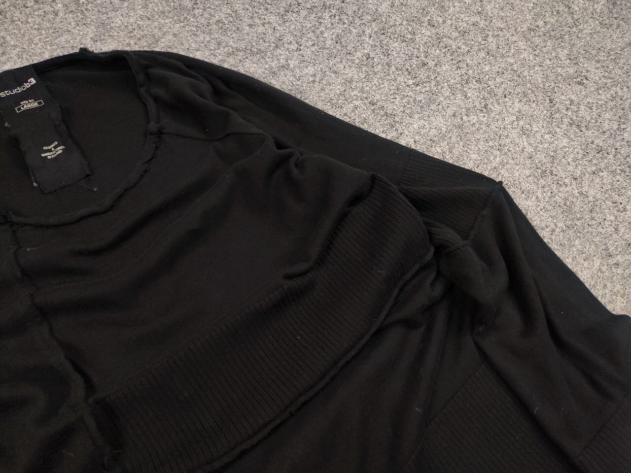 Japanese Brand Studio B3 Design Avant Garde Black Asymmetric Light Sweater Size L / US 10 / IT 46 - 10 Thumbnail