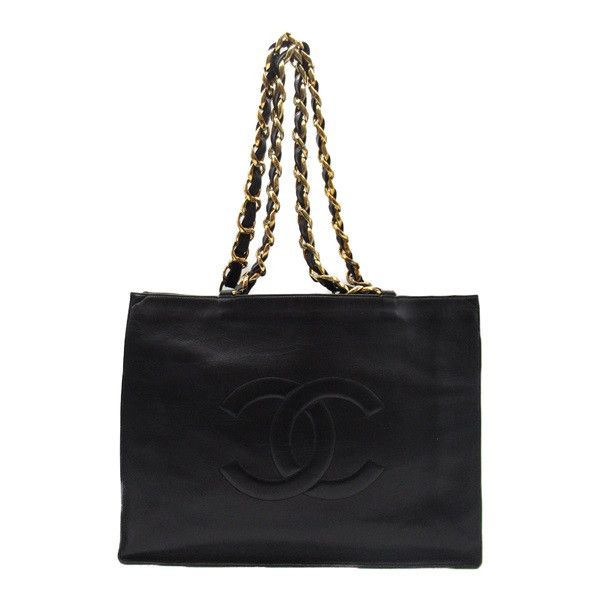 image of Chanel Cc Leather Chain Tote Bag in Black, Women's