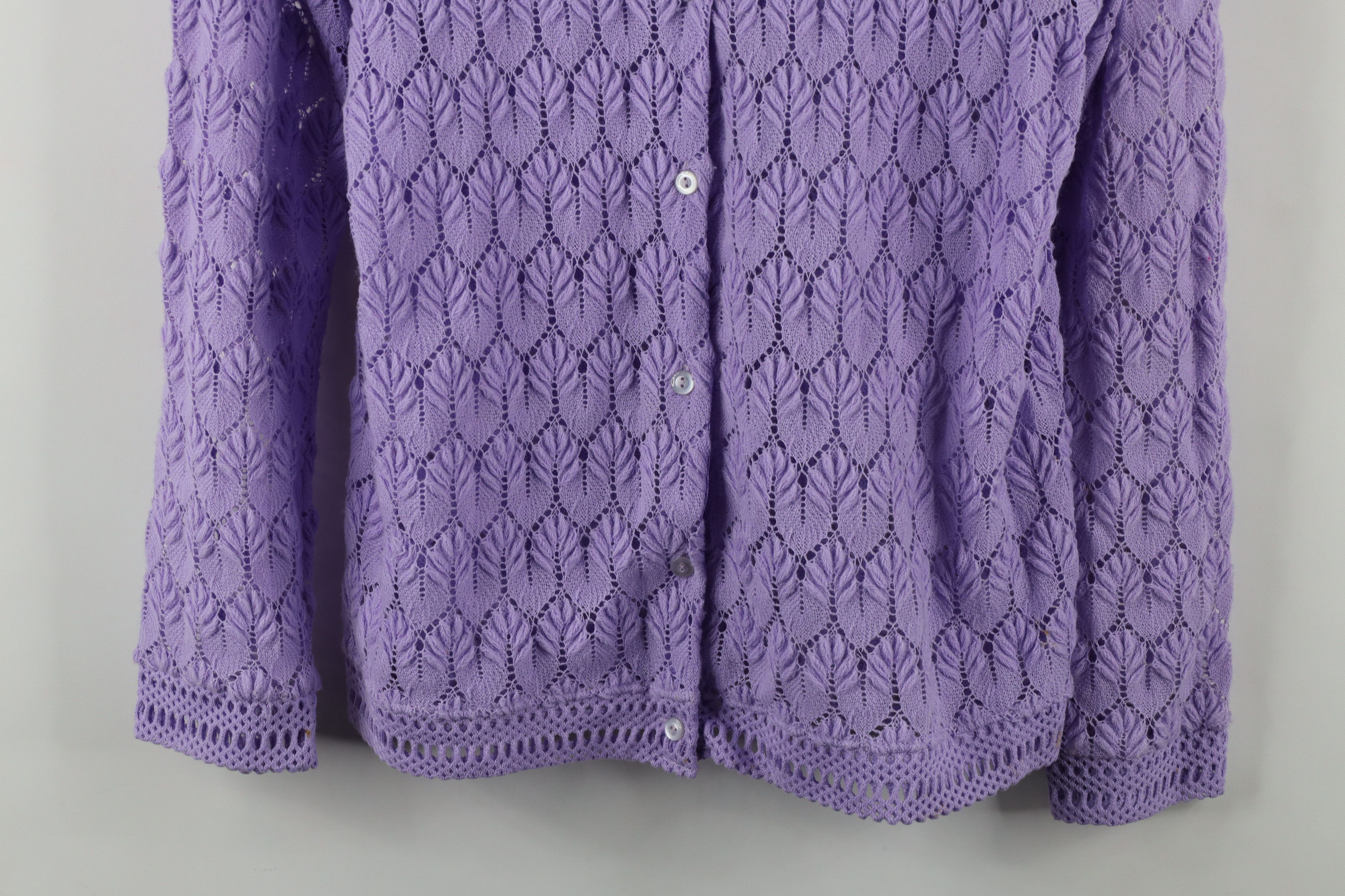 Vintage Vintage 60s Streetwear Crochet Knit Cardigan Sweater Purple Size XS / US 0-2 / IT 36-38 - 3 Thumbnail