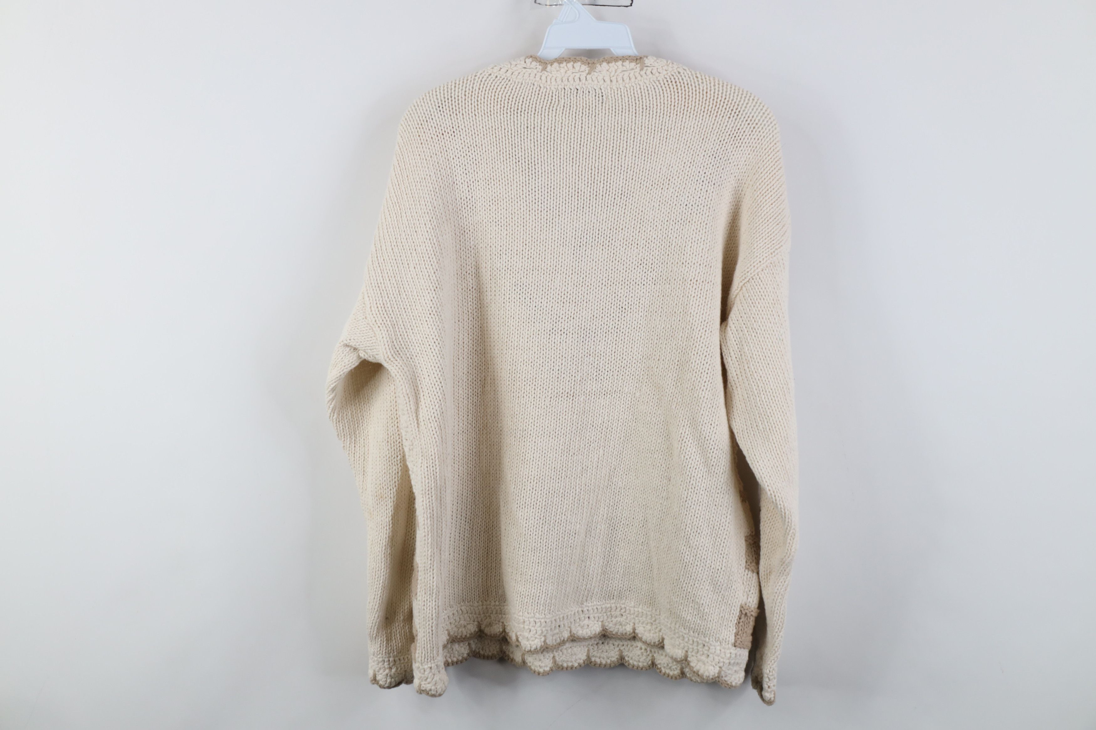 Vintage Vintage 90s Country Primitive Flower Knit Sweater Cream Size L / US 10 / IT 46 - 10 Thumbnail