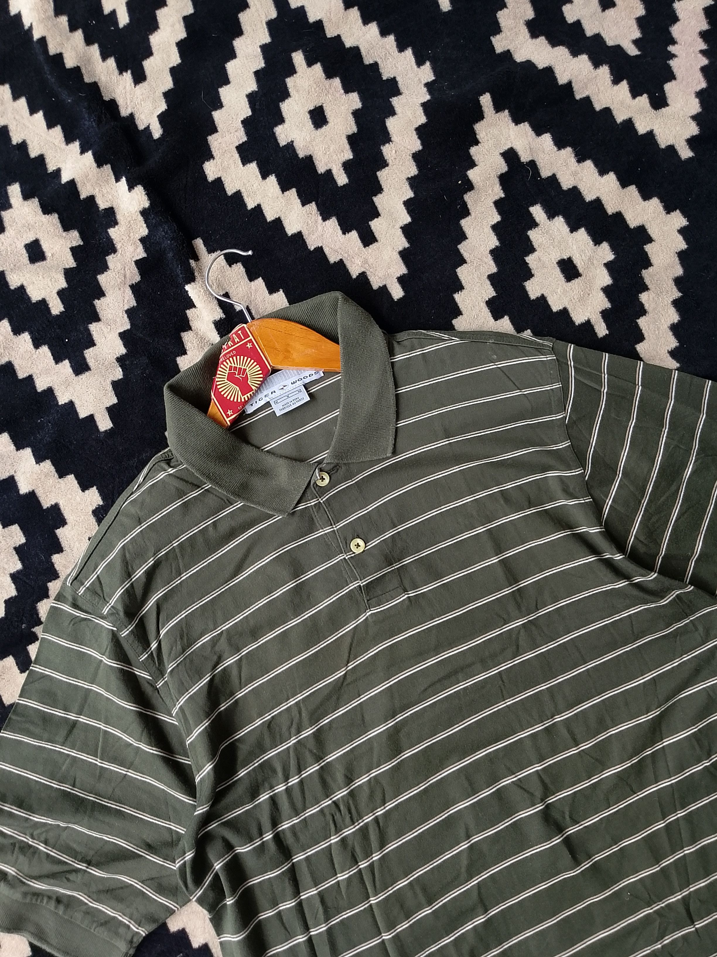 Nike × Tiger Woods Vintage Nike Tiger Woods Striped Polo Earth Tone Golfcore Size US M / EU 48-50 / 2 - 3 Thumbnail