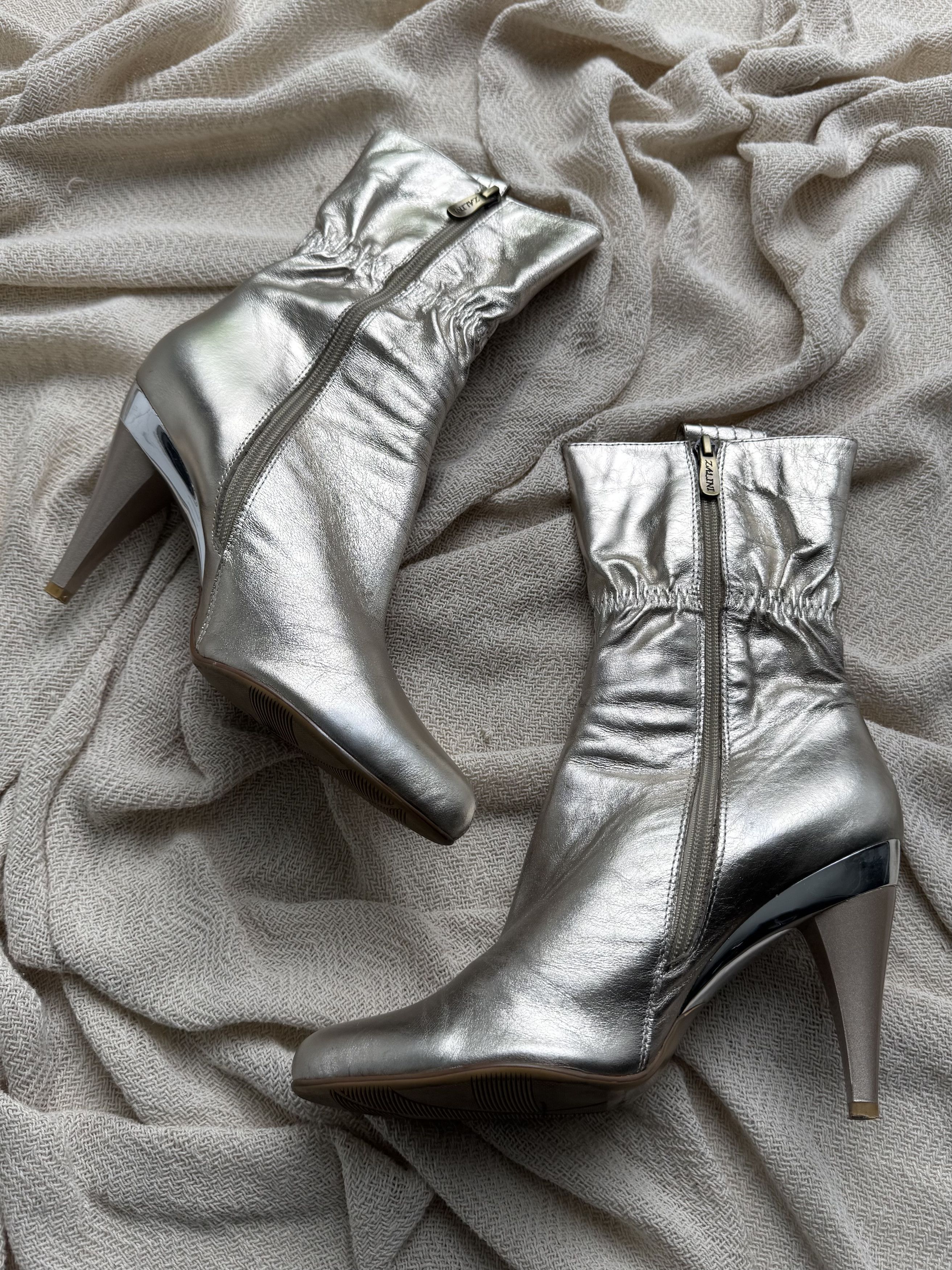 Vintage Vintage Leather Metallic Ankle High Heel Party Booties Size US 7 / IT 37 - 4 Thumbnail