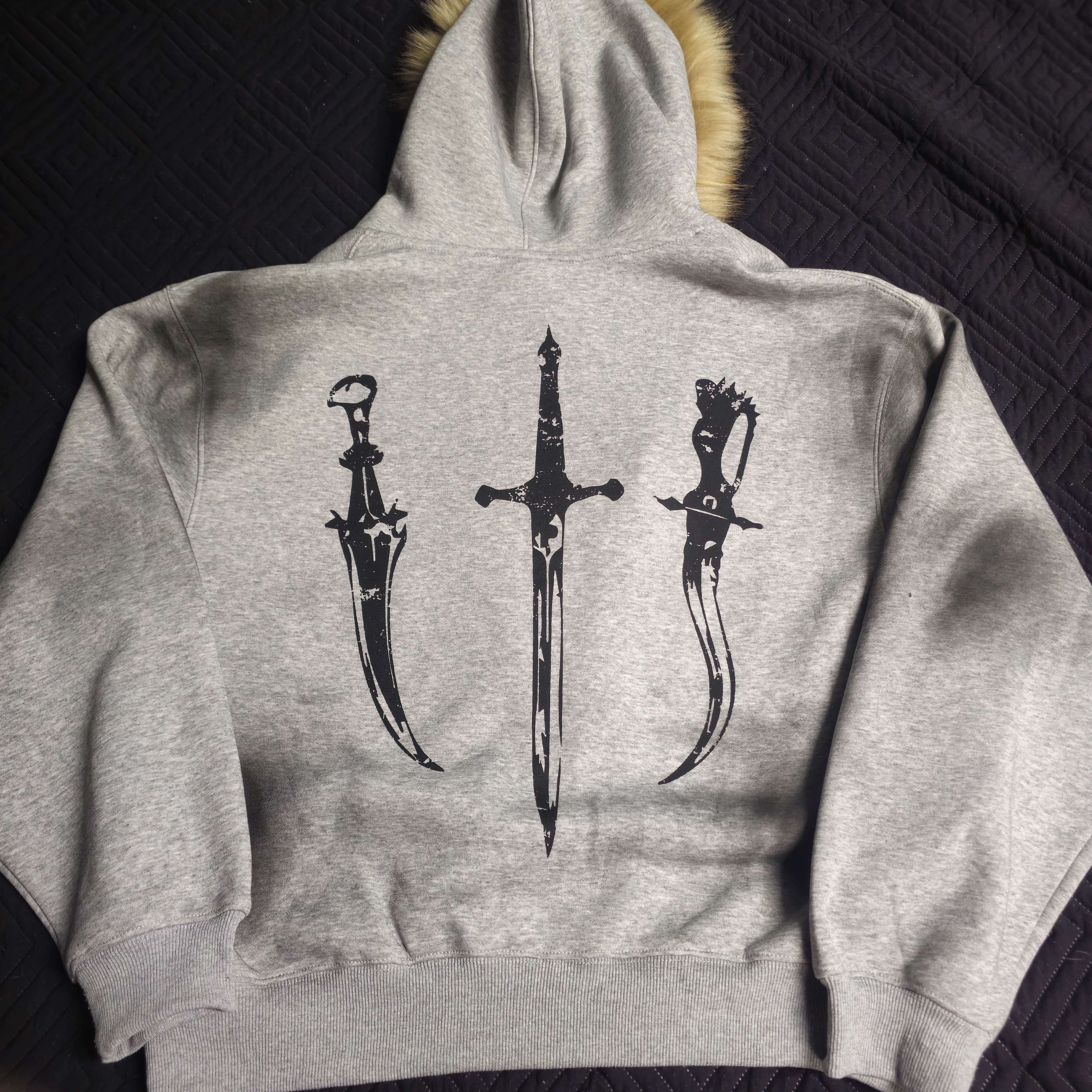 Other Graphic Fur-Trim Zip Hoodie Grey Gothic Streetwear Size US L / EU 52-54 / 3 - 6 Thumbnail