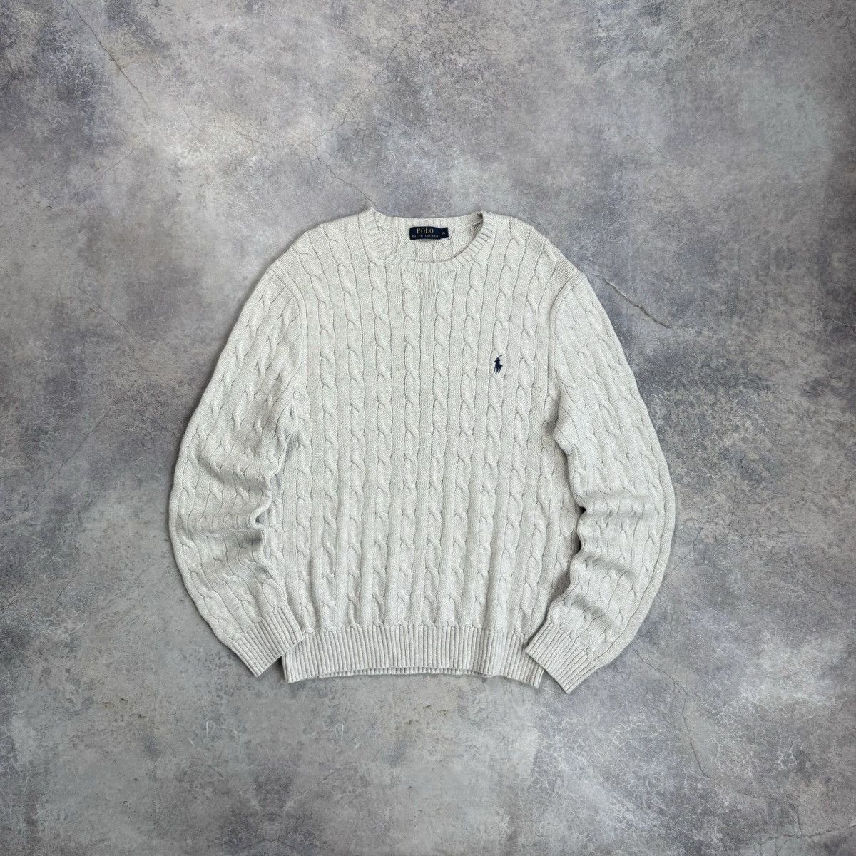 Polo Ralph Lauren POLO RALPH LAUREN GRAY COTTON CABLE KNIT SWEATER Size US XL / EU 56 / 4 - 1 Thumbnail