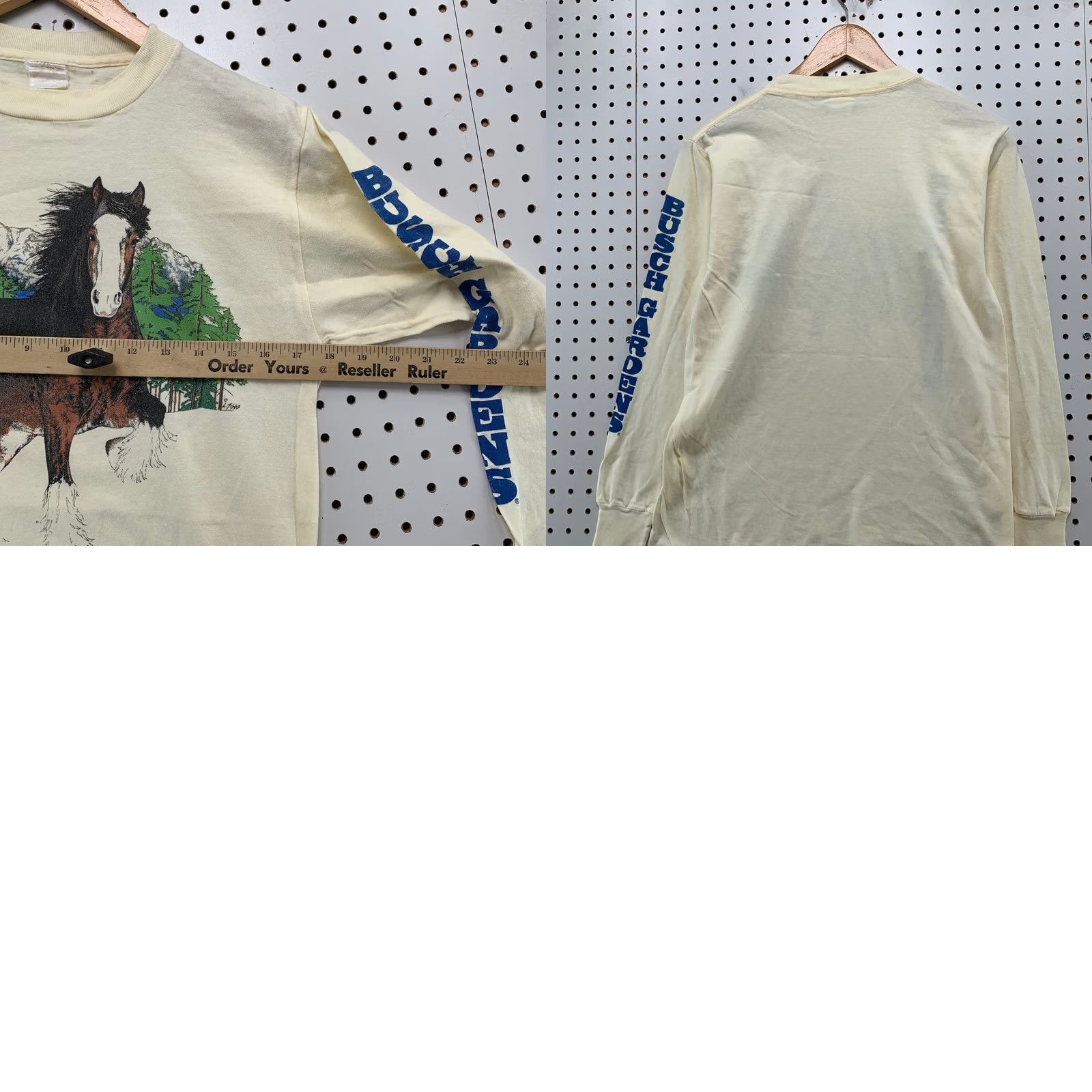 Vintage VINTAGE Busch Gardens T Shirt Mens M Cream 90s Clydesdale Horse Long Sleeve Size US M / EU 48-50 / 2 - 9 Thumbnail