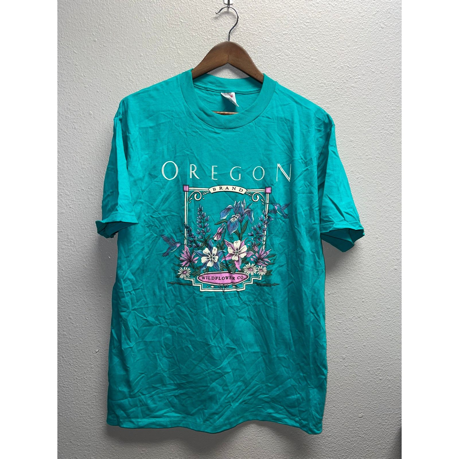 Jerzees Vintage Oregon Shirt Wildflower Co Brand Teal Tee Shirt 90s Size US L / EU 52-54 / 3 - 1 Thumbnail