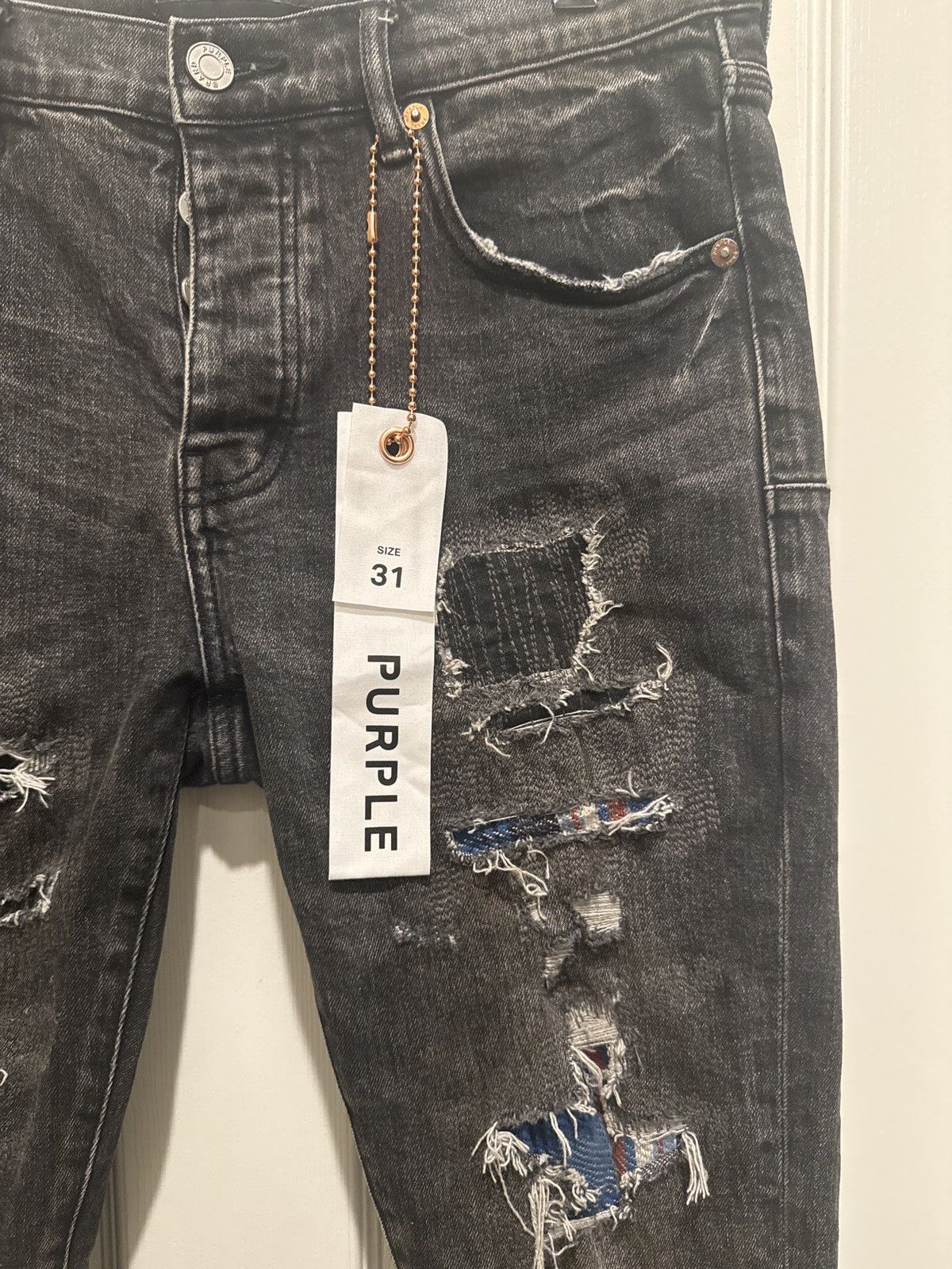 Purple Brand Purple Jeans - Black Heavy Repair Plaid Patch 31 Size US 31 - 2 Thumbnail