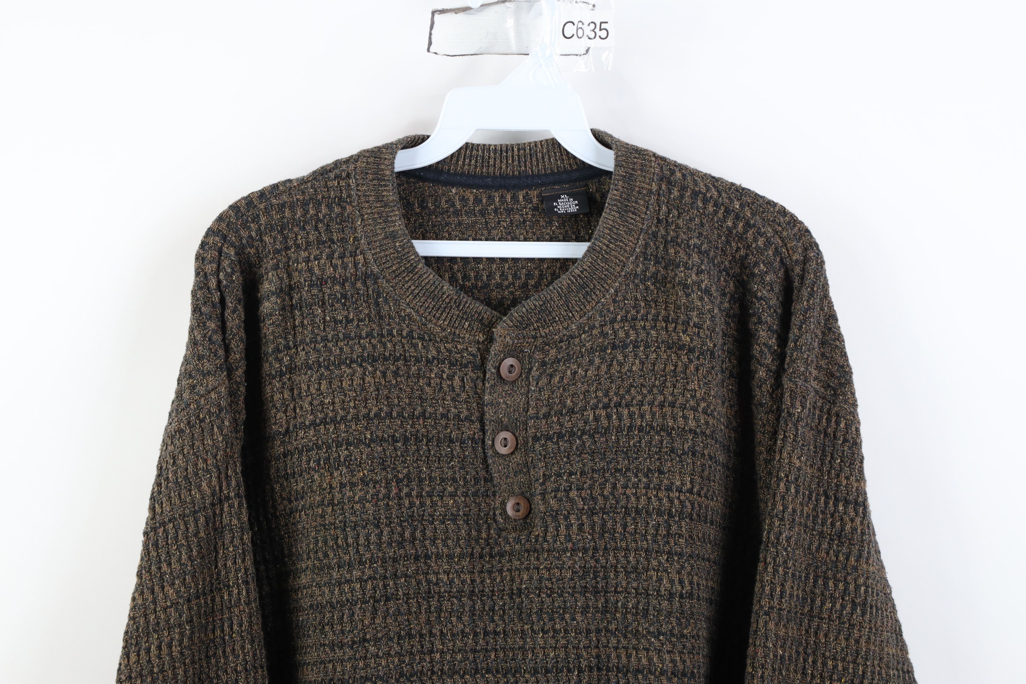 Vintage Vintage 90s Streetwear Ribbed Knit Henley Sweater Brown Size US XL / EU 56 / 4 - 2 Thumbnail