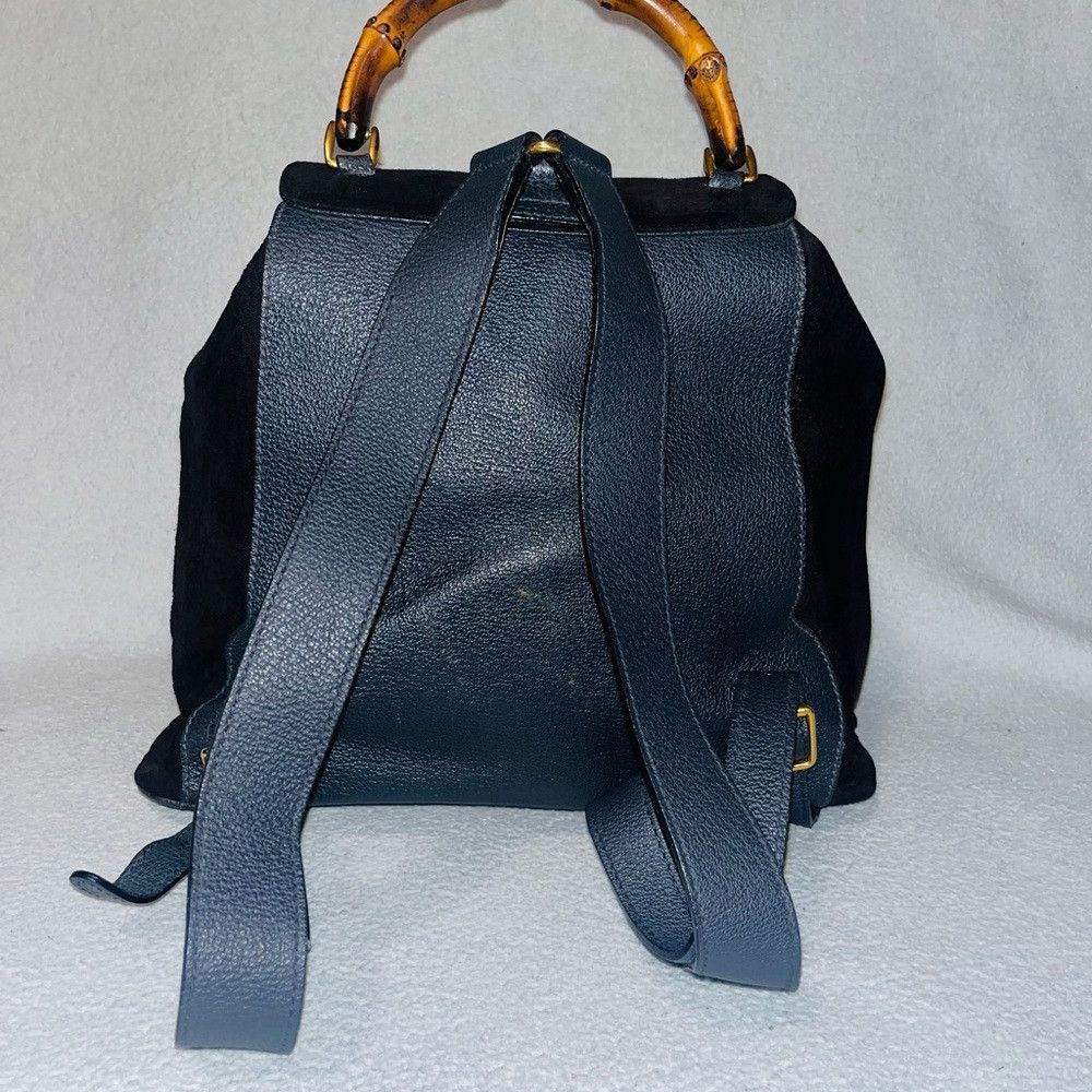 Gucci Bamboo Black/Navy Blue Suede/Leather Backpack