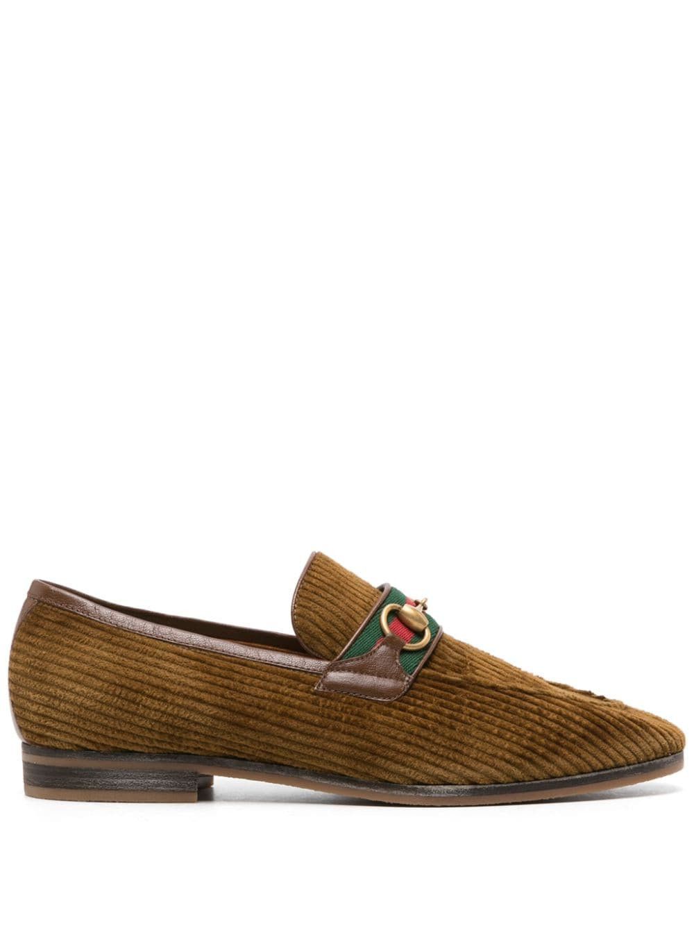 Corduroy Leather Loafer with Horsebit in brown