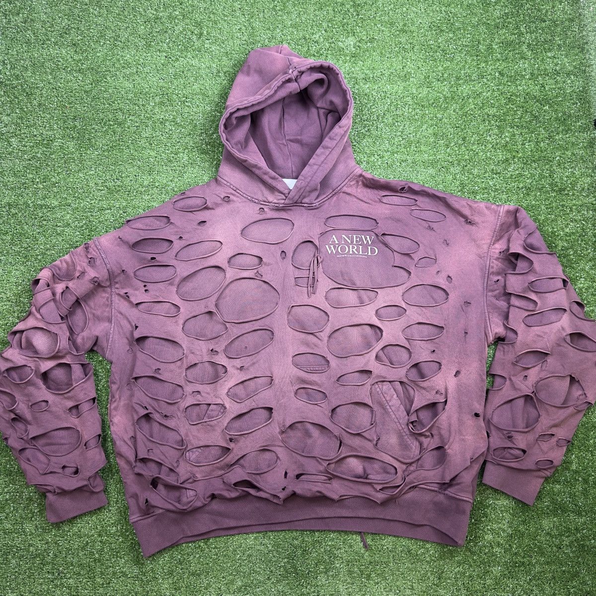 ALEXANDER DIGENOVA Thrashed New York Double Layer Hoodie Pink