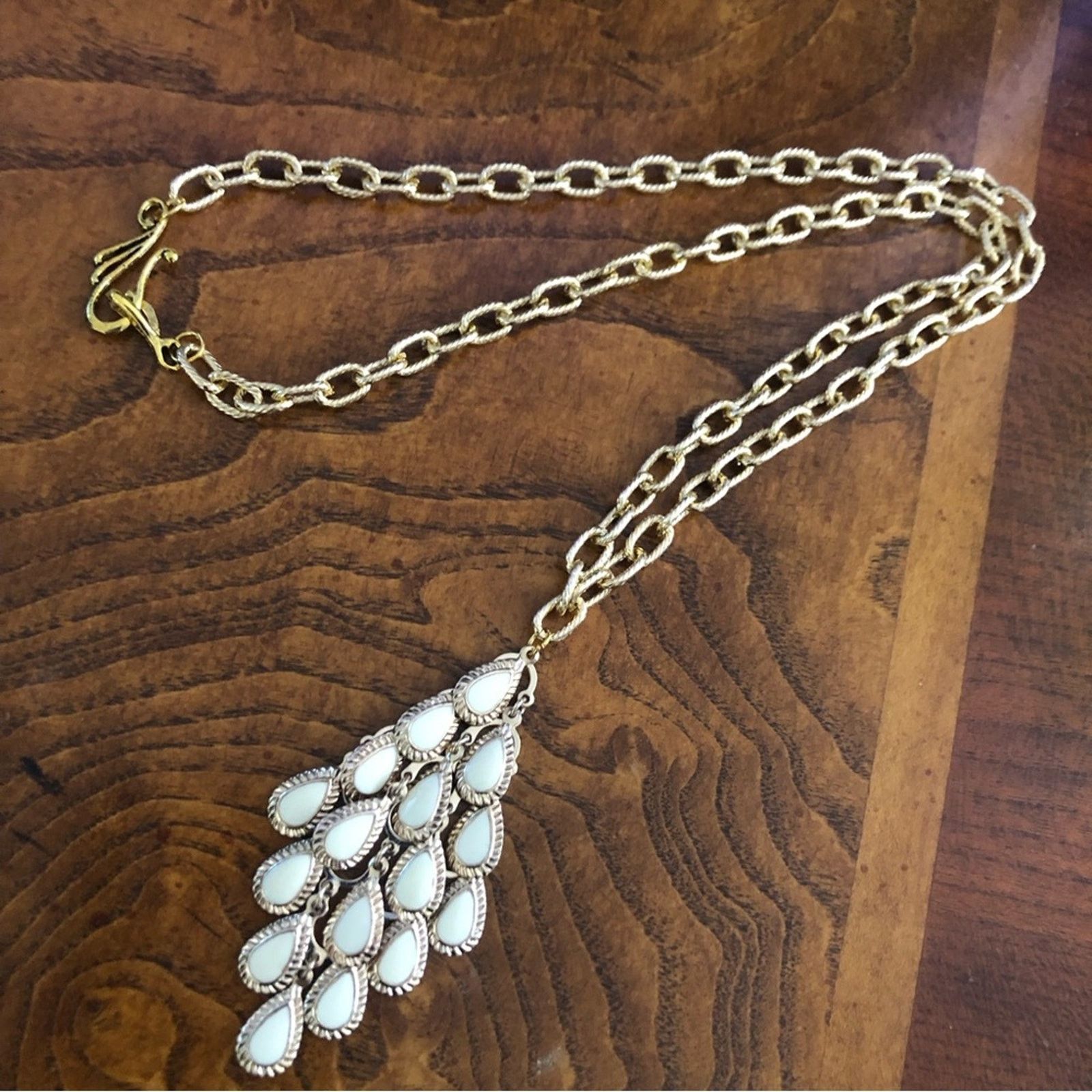 Handmade Hand crafted textured link chandelier pendant necklace Size ONE SIZE - 7 Thumbnail