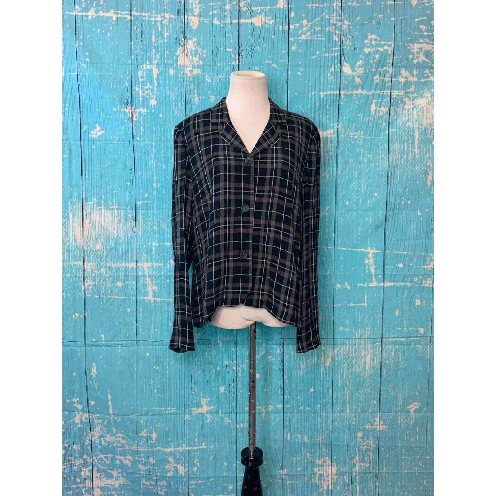Liz Claiborne Liz Claiborne black gray plaid long sleeves blouse size MP Size M / US 6-8 / IT 42-44 - 6 Thumbnail