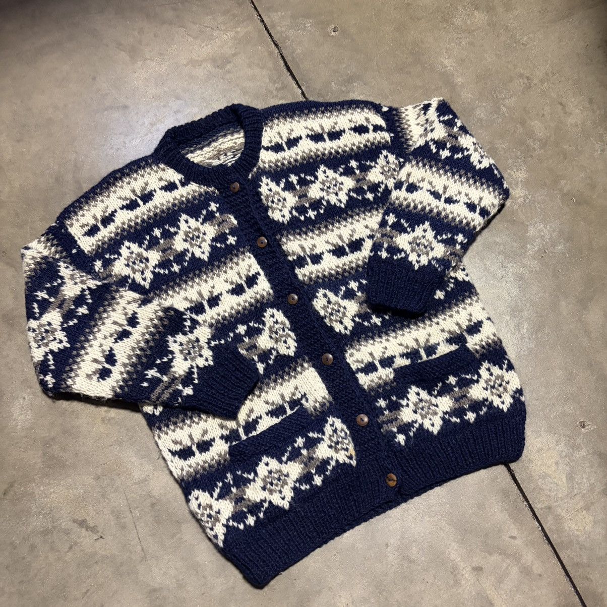 Vintage Vintage Wool Cardigan Sweater Fair Isle Nordic Chunky Knit Size US XL / EU 56 / 4 - 2 Thumbnail