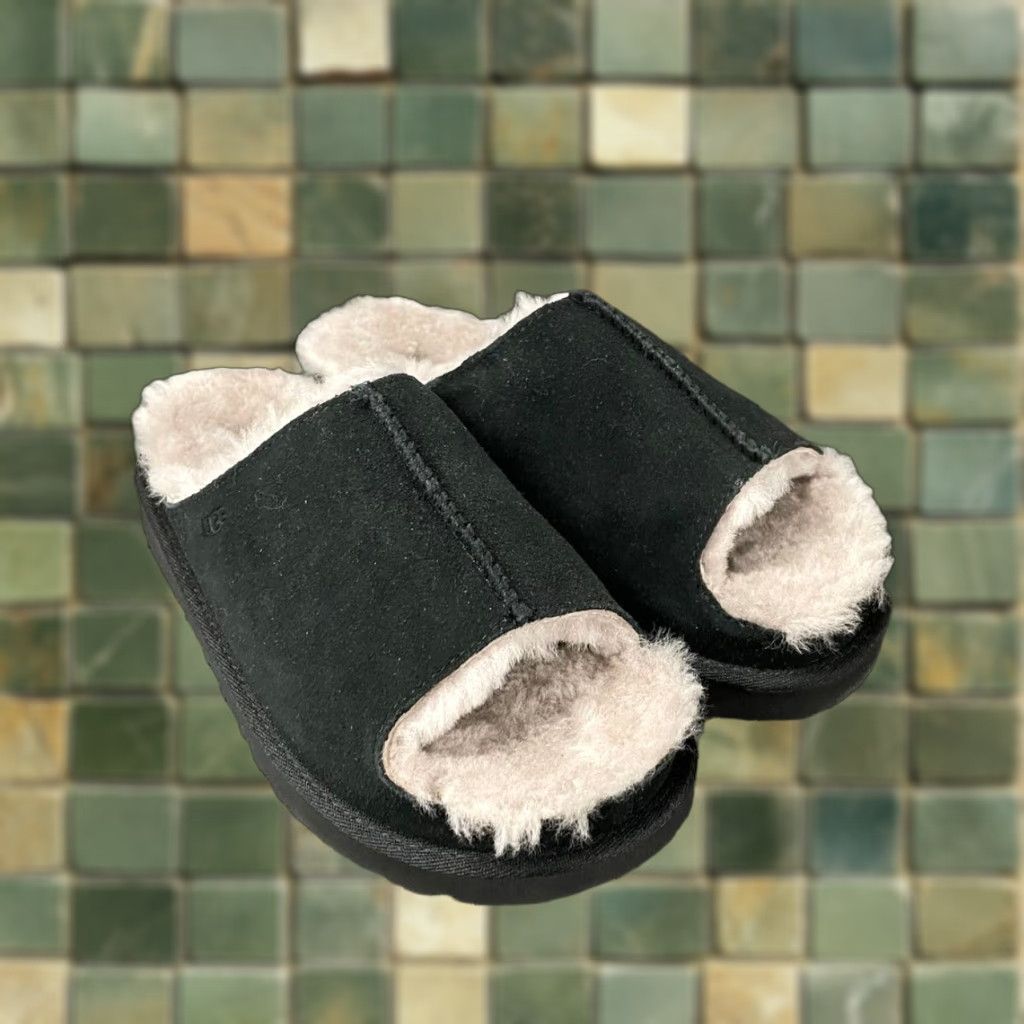 VINTAGE UGG Women's Slide Slipper Casual Black Suede Rubber Size