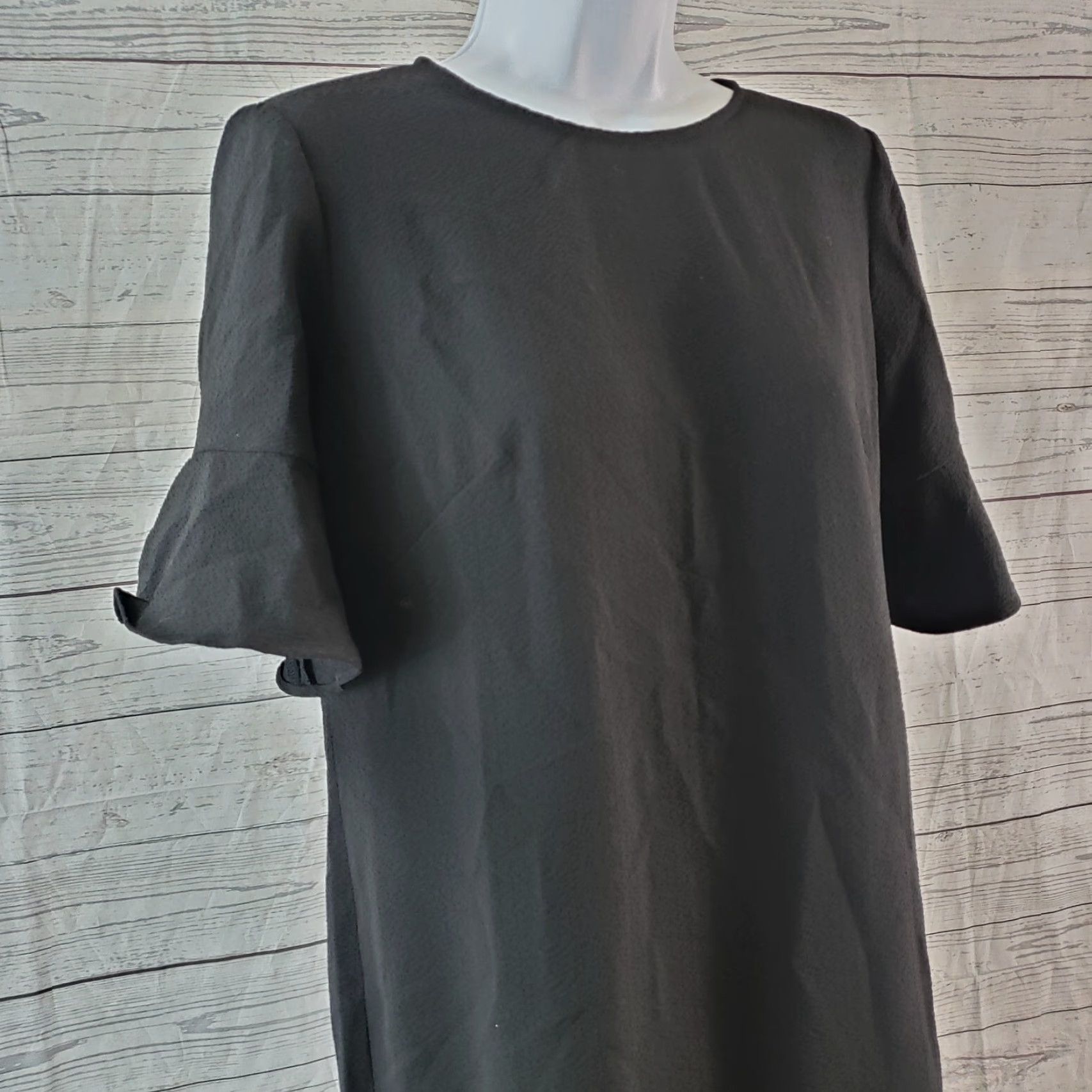 Loft LOFT Ann Taylor Womens Dress Size 4P Solid Black Half Sleeve Shift Short Dress Length 33" Zipper Pocketless (Petites) Womens Size S / US 4 / IT 40 - 2 Thumbnail