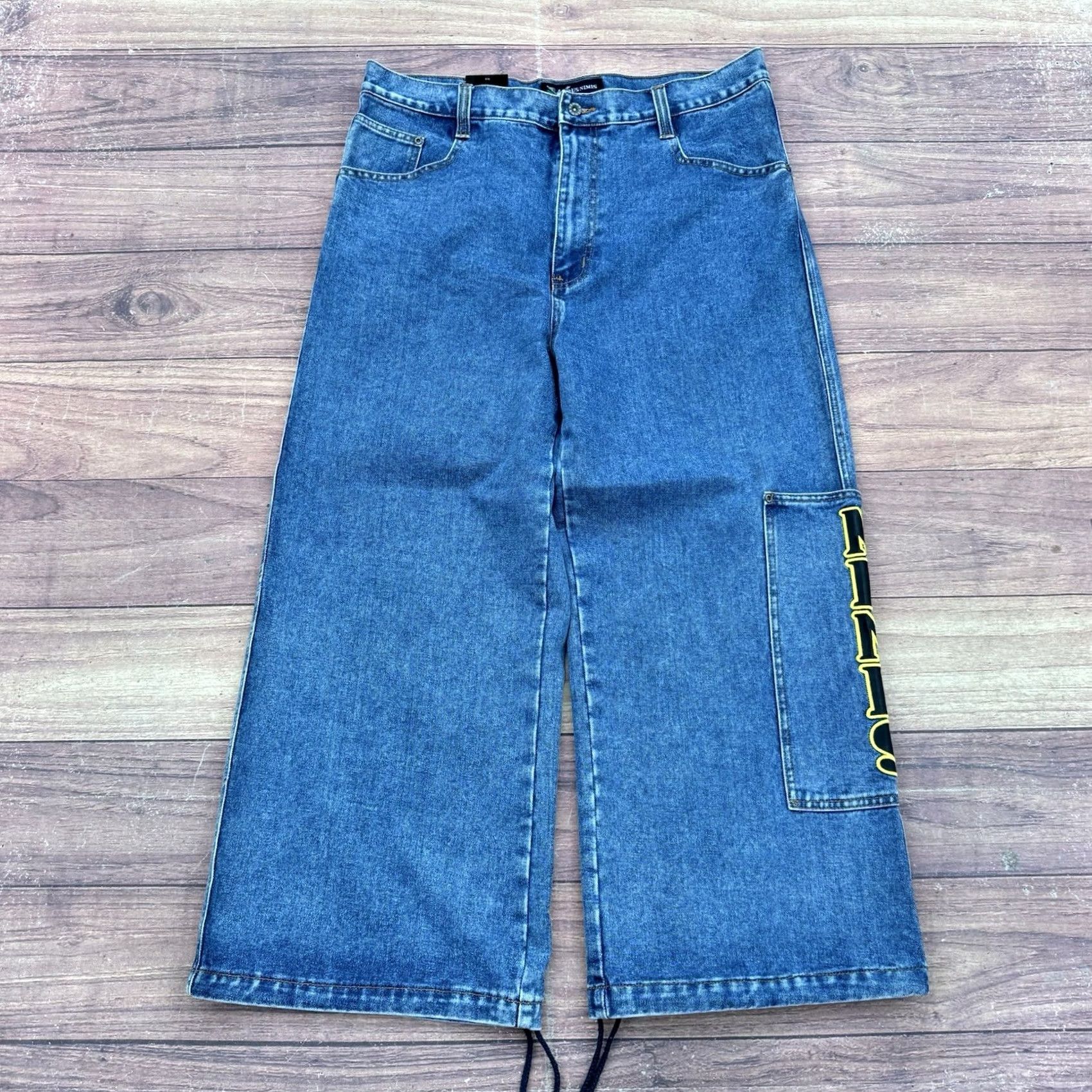 JNCO VINTAGE Nimis Virgin Mary Blue Jeans Jnco Style Wide Leg Mens Size 40x28 Denim Jeans White Logo 90s Grunge Hip Hop Y2K Boys Mens Size US 40 / EU 56 - 2 Thumbnail
