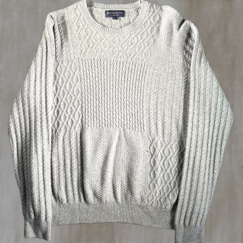 Brooks Brothers Brooks Brothers Sweater Mens XL Gray Italian Yarn Merino Wool Blend Cable-Knit Pullover Size US XL / EU 56 / 4 - 1 Thumbnail