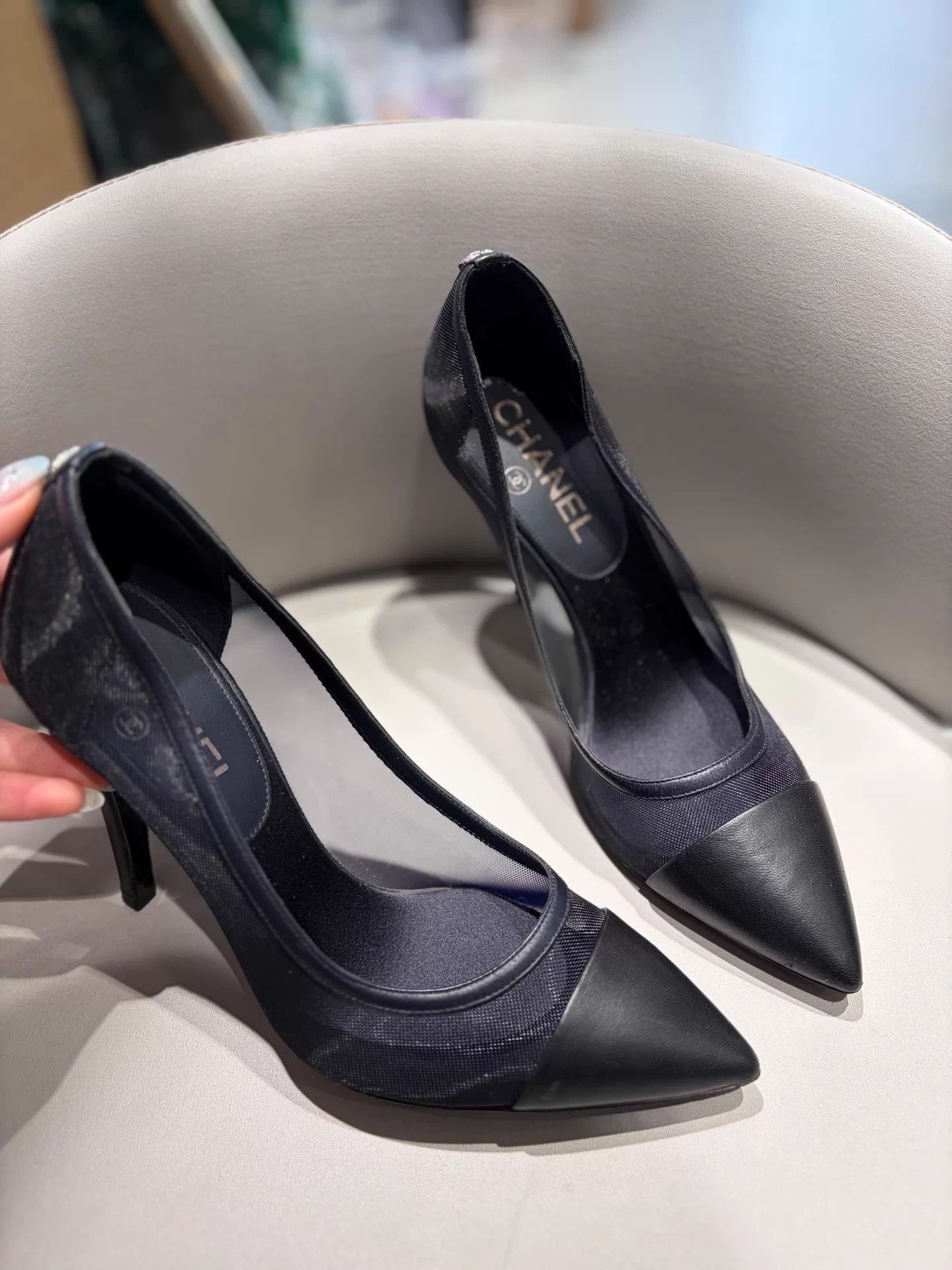 Chanel Chanel Mesh Pointed Toe Lambskin Heels 37 Mint Size US 6.5 / IT 36.5 - 1 Thumbnail