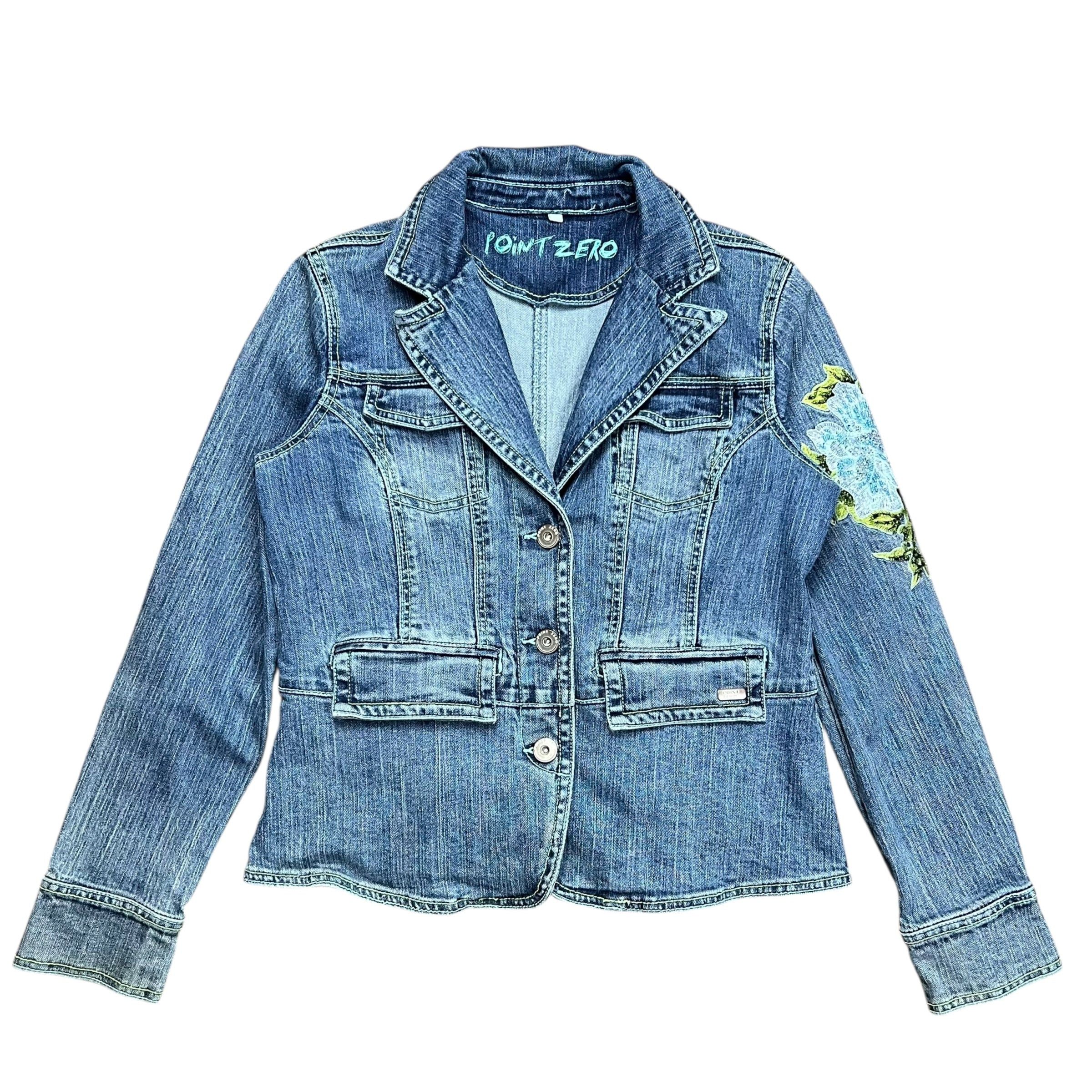 Point Zero × Vintage Point Zero Embroidered Flower Denim Jacket - L Size L / US 10 / IT 46 - 1 Thumbnail