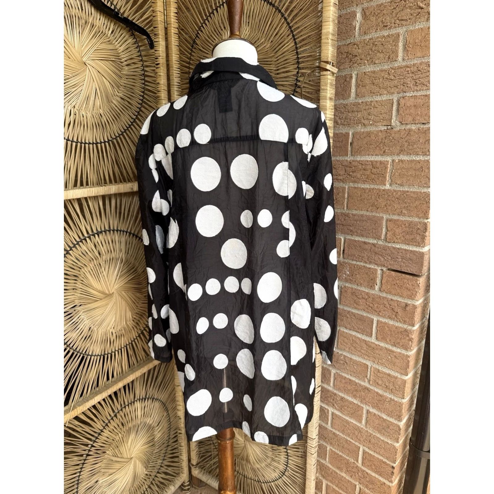Vintage Ali Miles Sheer Button Front Jacket Top Womens L Abstract Polka Dot Size L / US 10 / IT 46 - 2 Thumbnail