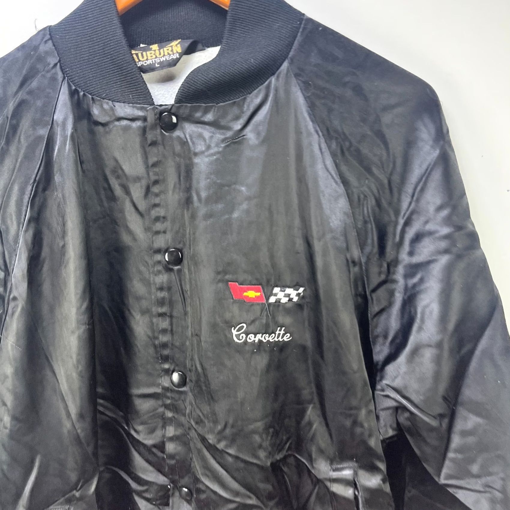 Vintage VINTAGE Corvette Bomber Jacket Satin Black L Embroidered 80s Racing Nylon Polyester Men Shirt Jacket Size US L / EU 52-54 / 3 - 4 Thumbnail