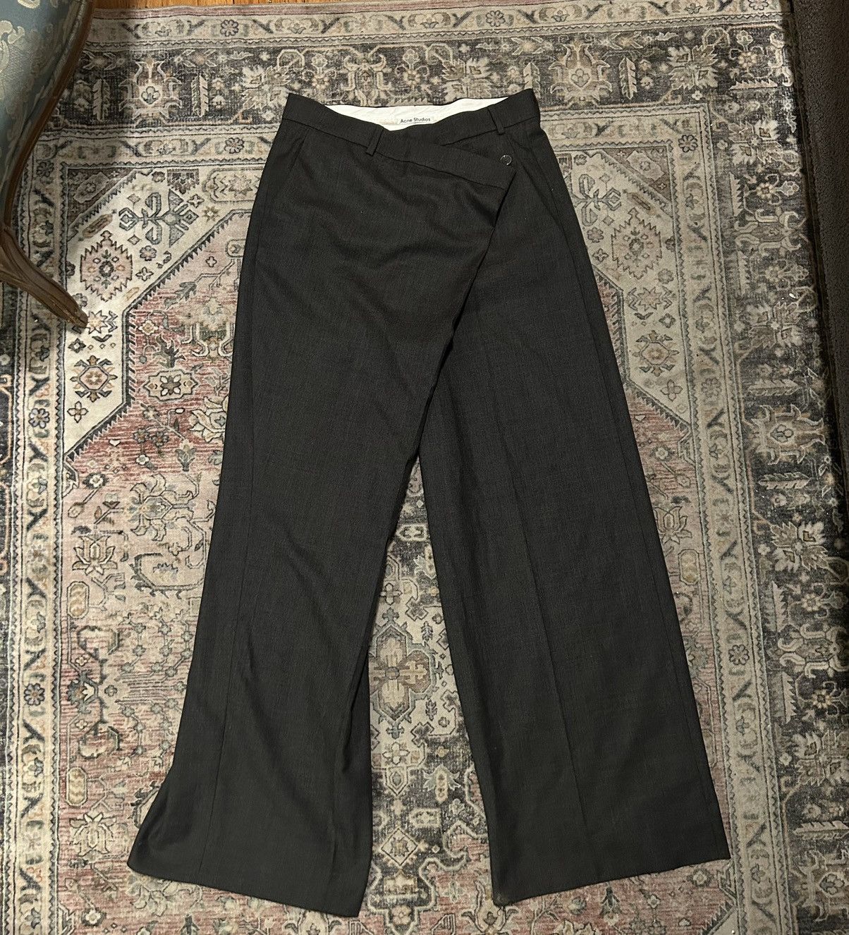 image of Acne Studios Tailored Wrap Trousers in Grey, Men's (Size 40)