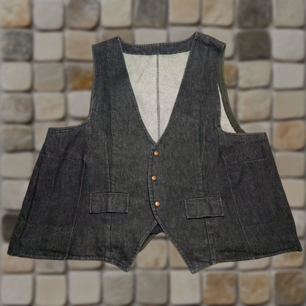 Denime VINTAGE West Cal.45 Vest Dark Denim Snap Down Cowboy Prairie 3XL Black Solid Western Casual Mens Vest Size US XXL / EU 58 / 5 - 1 Thumbnail