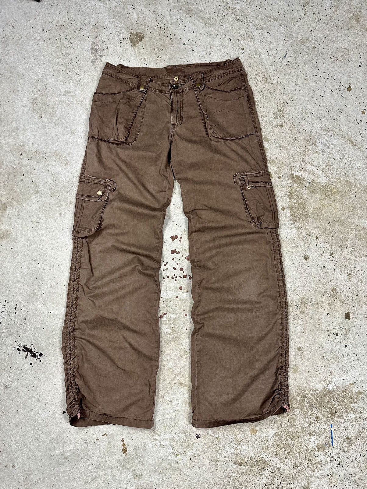 If Six Was Nine × Japanese Brand × Vintage Vintage Y2K Brown Cargo Flare Pants Baggy Size US 29 - 1 Thumbnail
