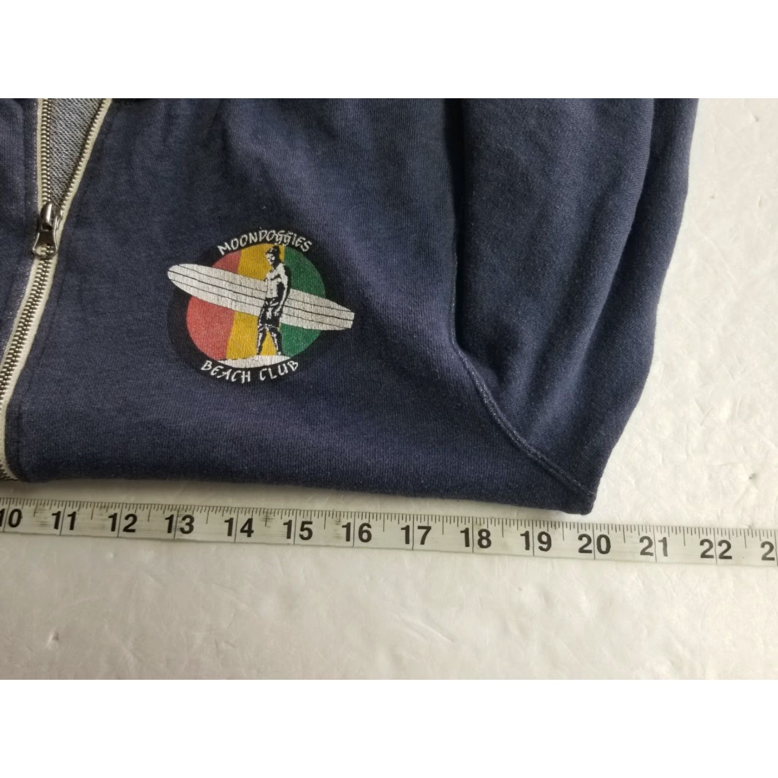 Vintage Moondoggies Sweatshirt Beach Club Blue Hooded Full Zip S Men Small Polyester Cotton Logo Pockets All Seasons Surf Beach Outdoor Sports Size US S / EU 44-46 / 1 - 4 Thumbnail