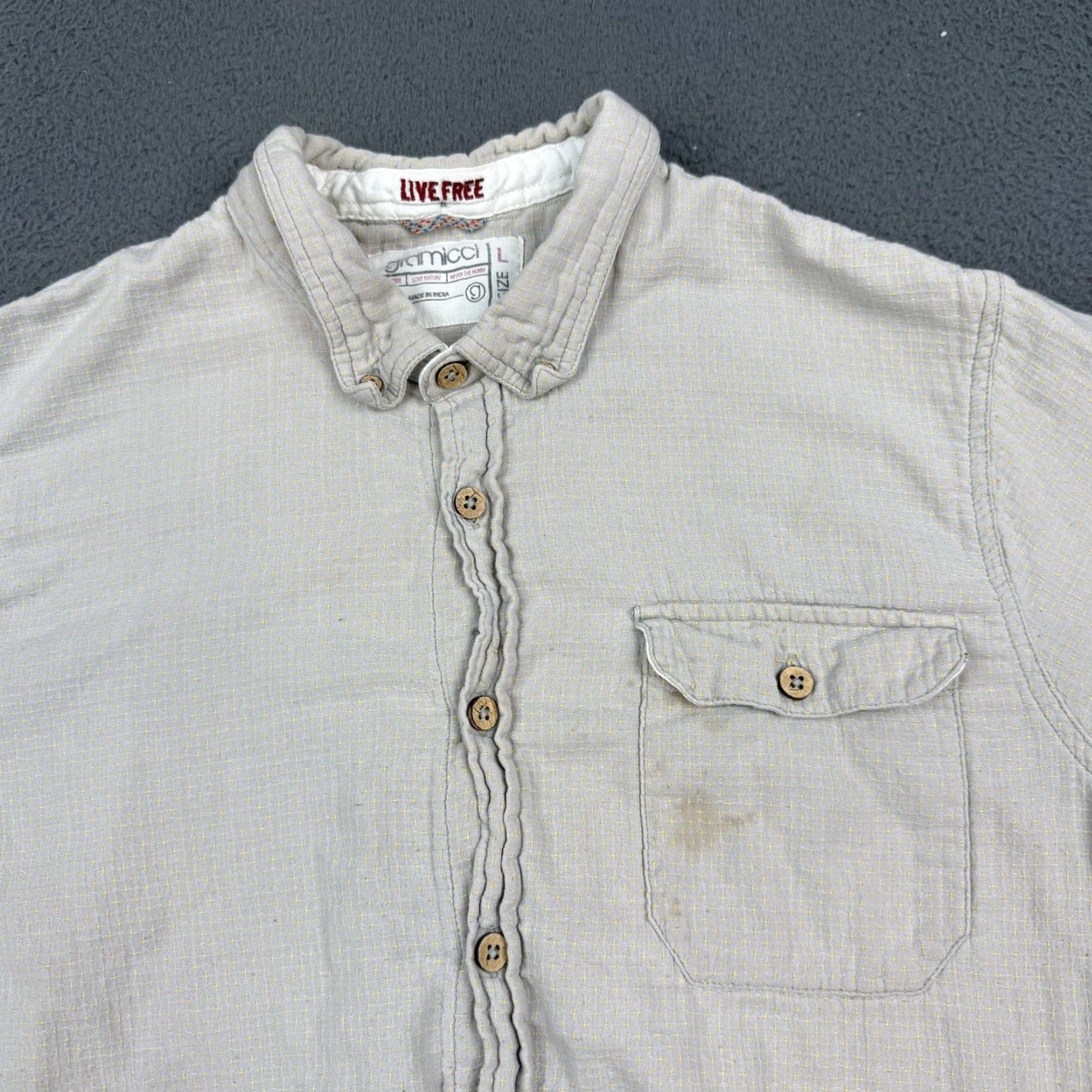 Gramicci VINTAGE Gramicci Shirt Mens L Beige Button-Up Collar Short Sleeve Hiking Size US L / EU 52-54 / 3 - 2 Thumbnail