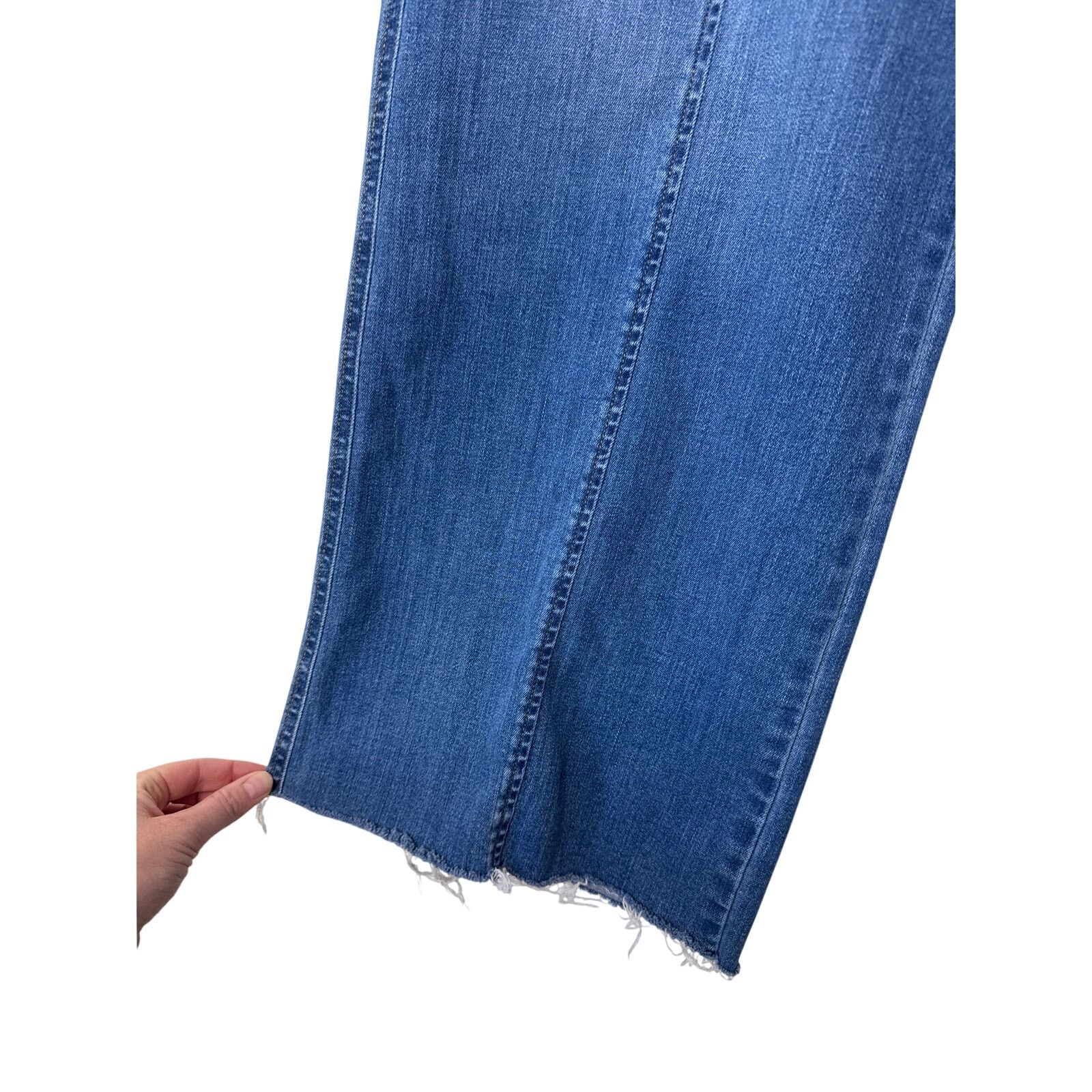 Spanx SPANX Seamed Front Wide Leg Pull On Denim Jeans Frayed Hem Size 29" - 3 Thumbnail