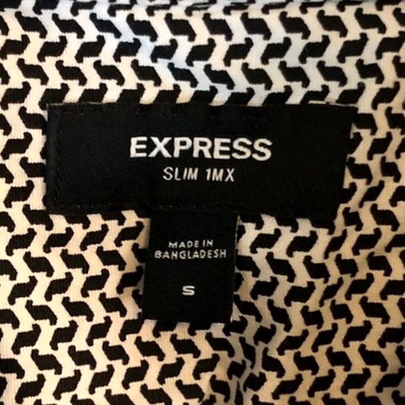 Express Express Mens Shirt White Black Geometric Slim Button-Down Stretch Small Size US S / EU 44-46 / 1 - 4 Thumbnail