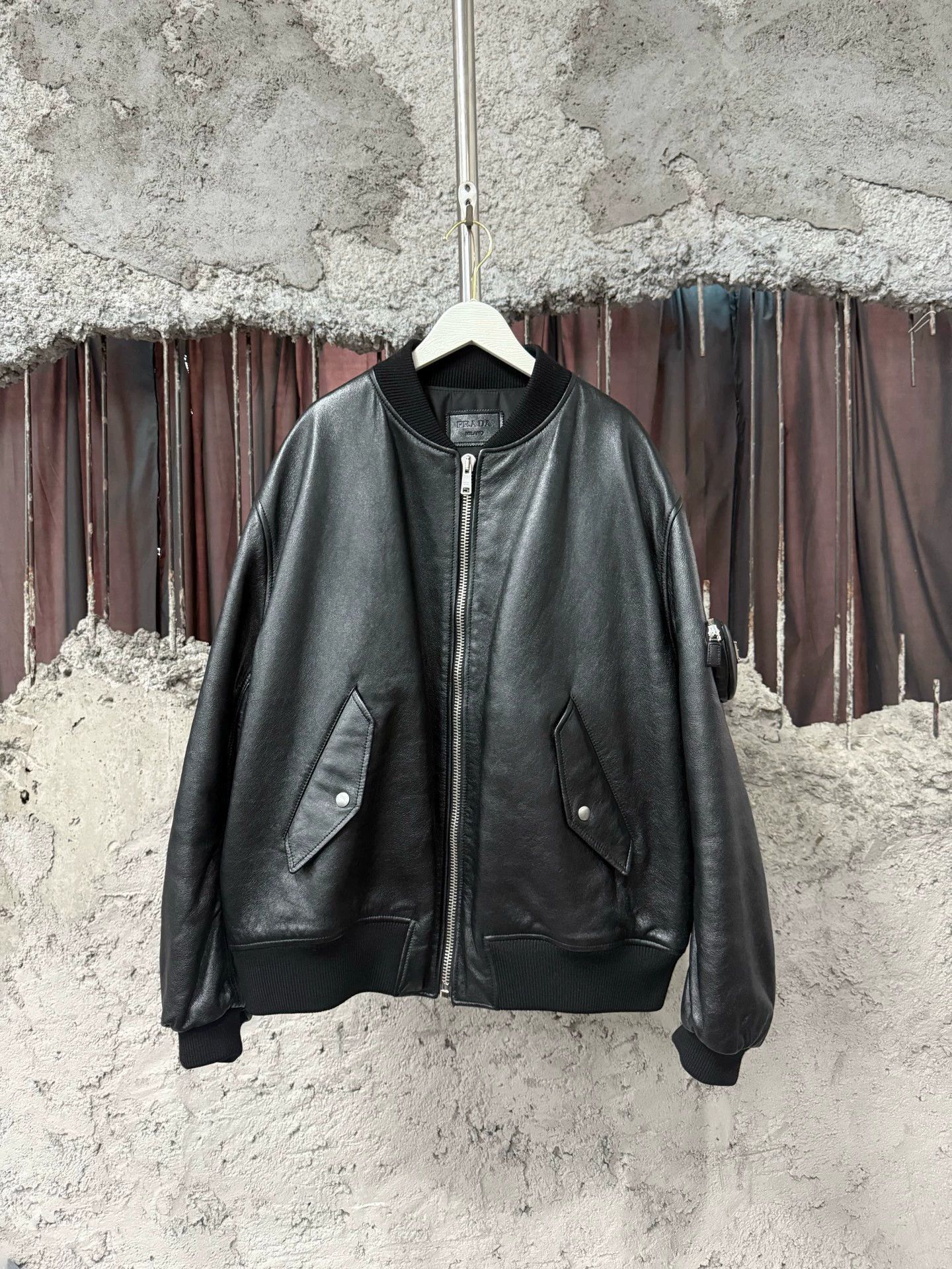 Prada Black Leather Bomber Jacket Size US L / EU 52-54 / 3 - 1 Thumbnail