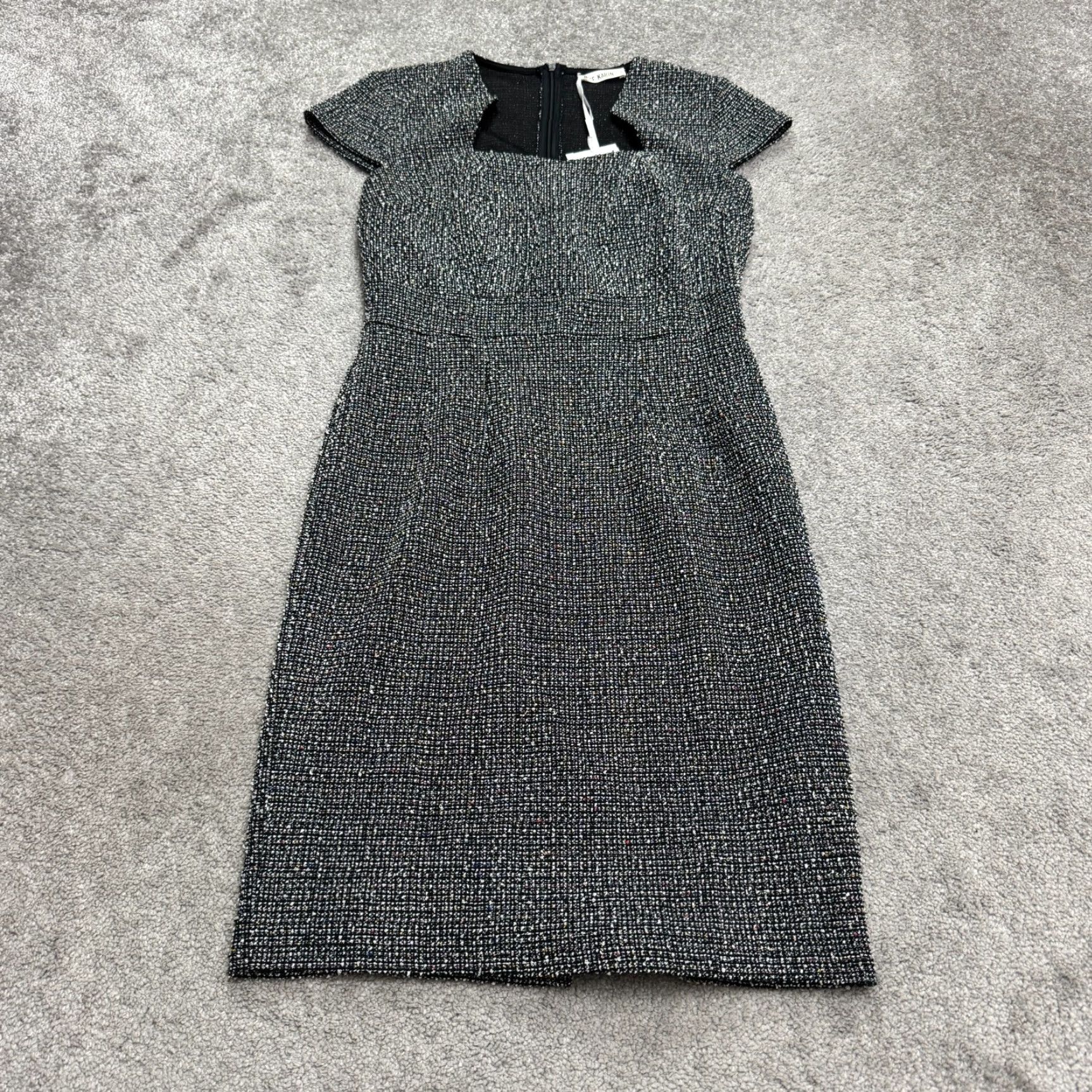Vintage Grace Karin Tweed Midi Dress Womens Medium Black Asymmetrical Neck NWT Size M / US 6-8 / IT 42-44 - 2 Thumbnail
