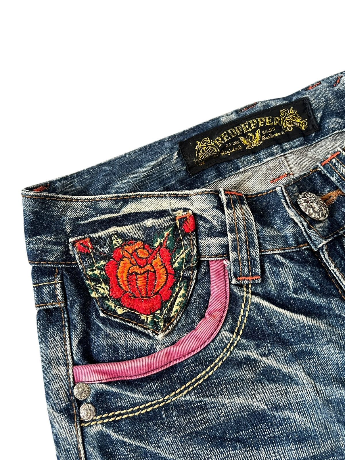 Japanese Brand Y2K Red Pepper Embroidery Flare Denim Size US 29 - 9 Thumbnail