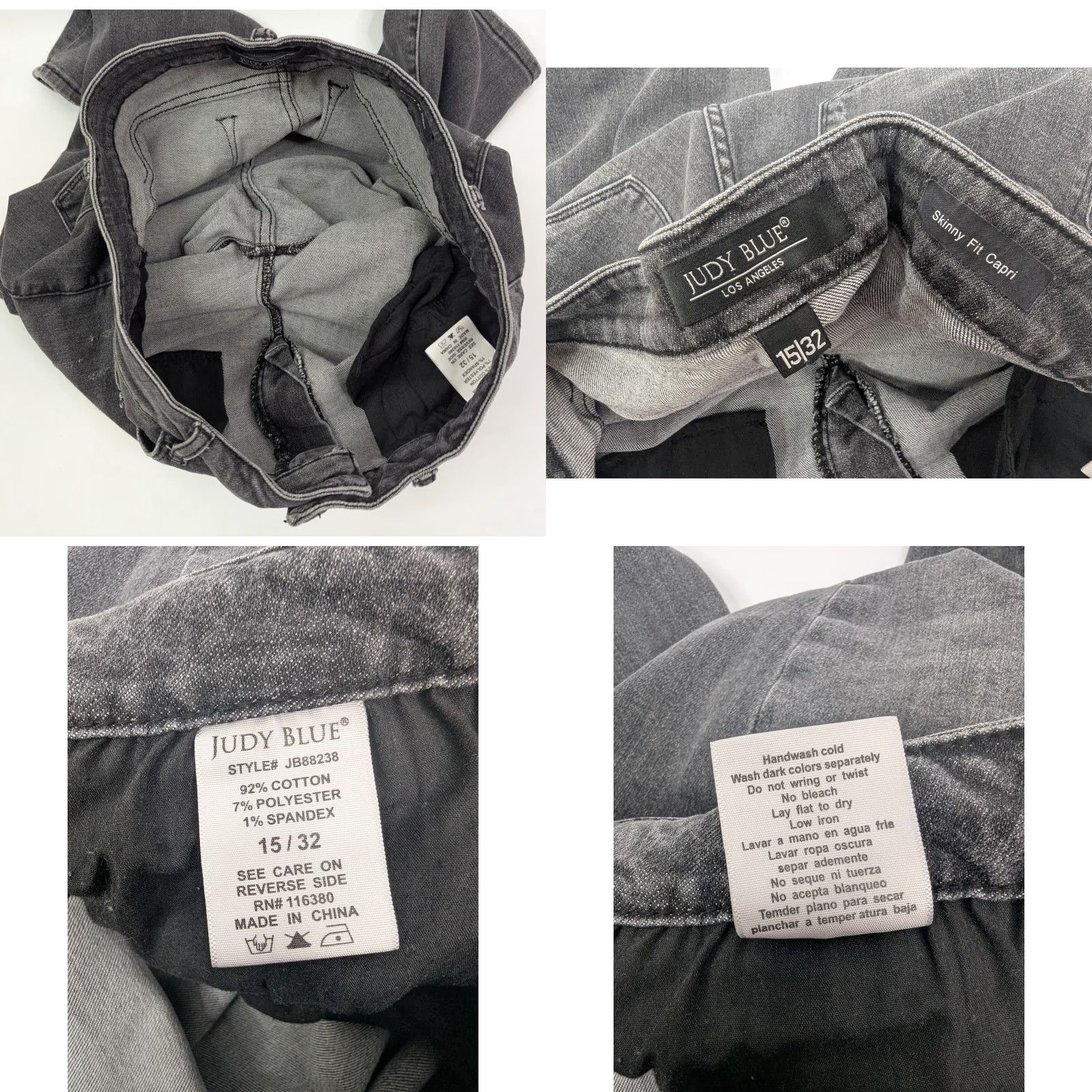 Vintage Judy Blue Jeans Capri 15/32 Skinny High Rise Denim Gray Stone Washed 80s 90s City Bohemian Preppy Size 36" / US 14 / IT 50 - 8 Thumbnail