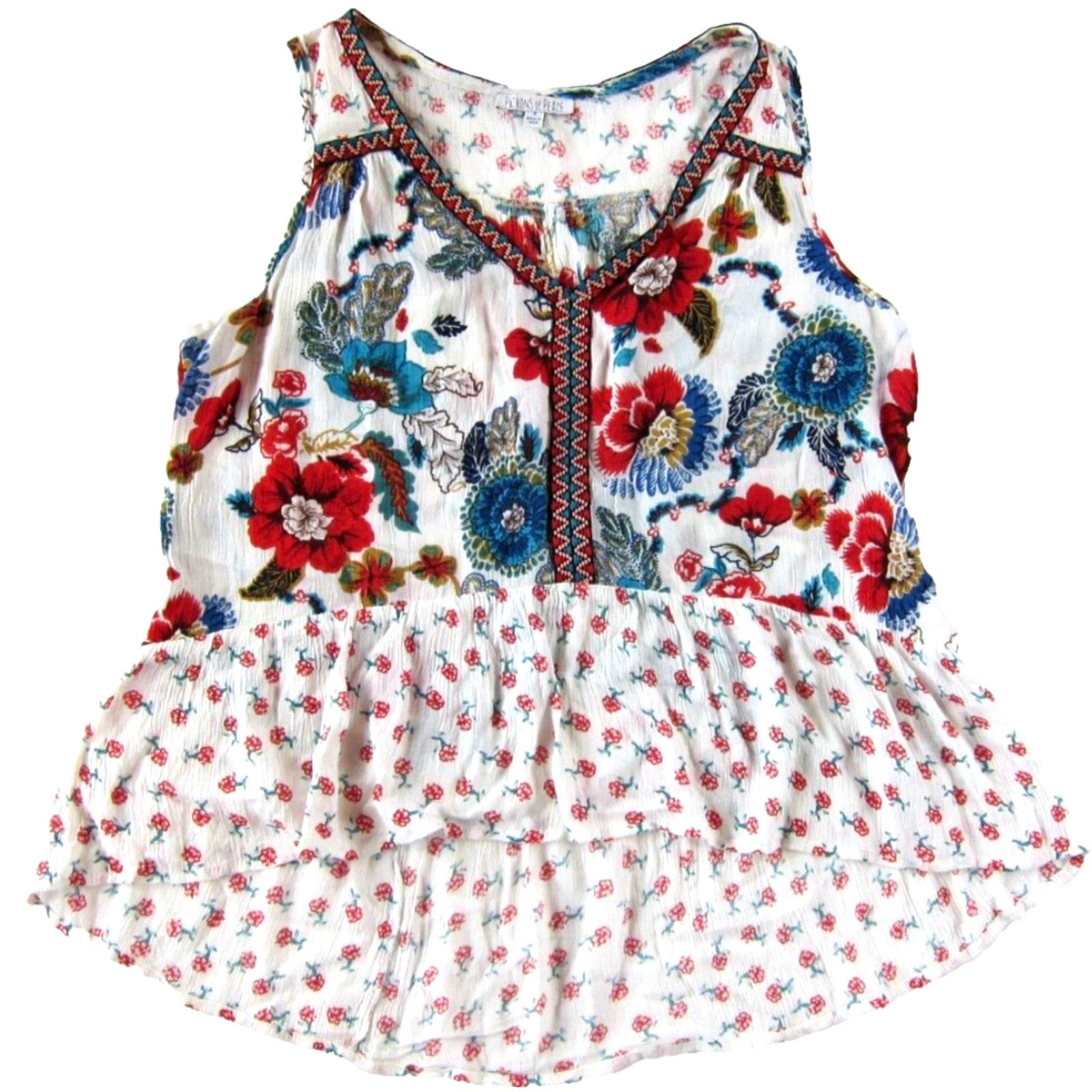 Anthropologie Patrons Of Peace Anthropologie Floral Rayon Red Tunic Tank Blouse S Womens Size S / US 4 / IT 40 - 2 Thumbnail