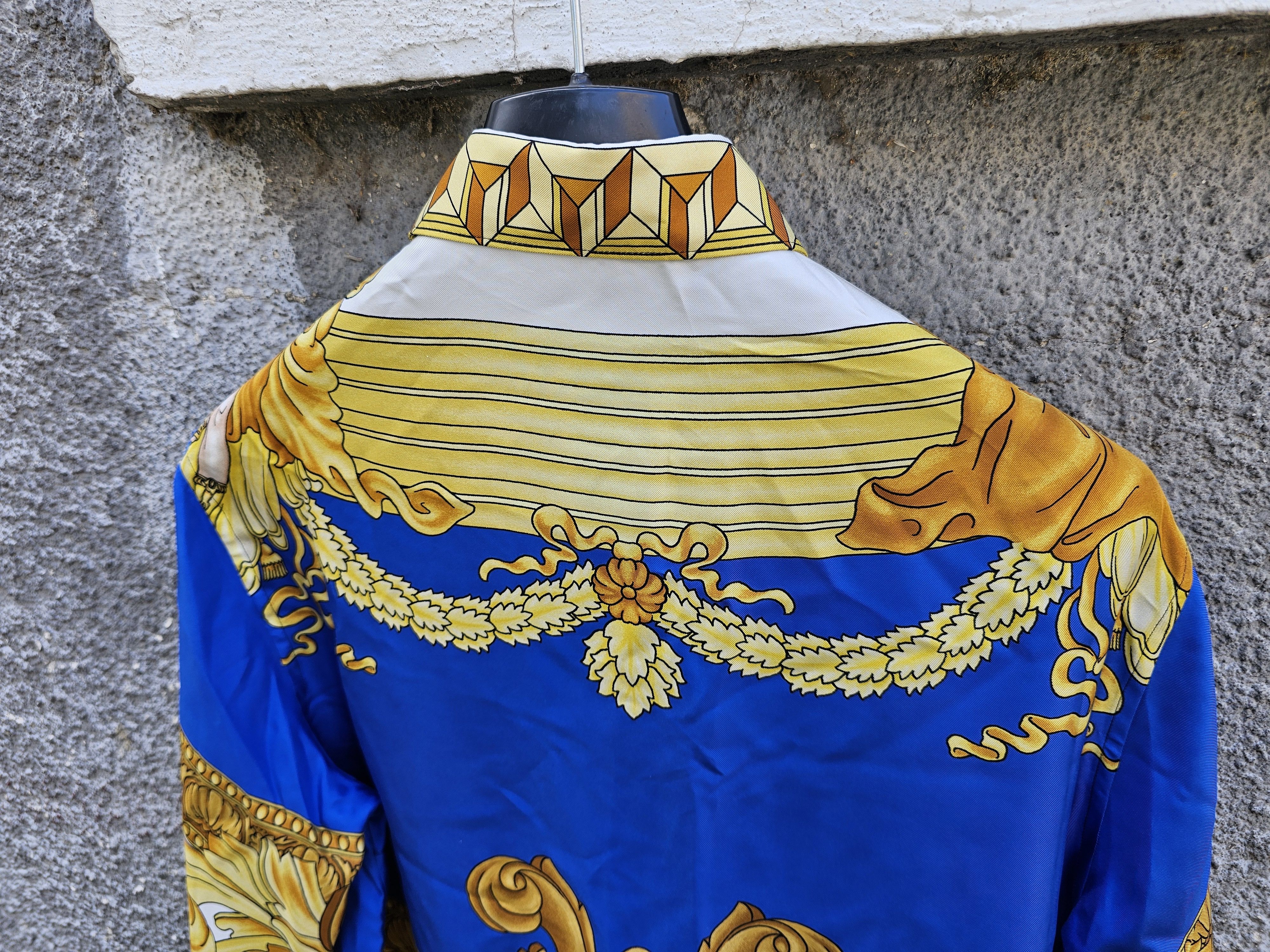 Versace $1350 VERSACE Gold and Blue Floral Baroque Medusa Silk Shirt Size 52L - 10 Thumbnail