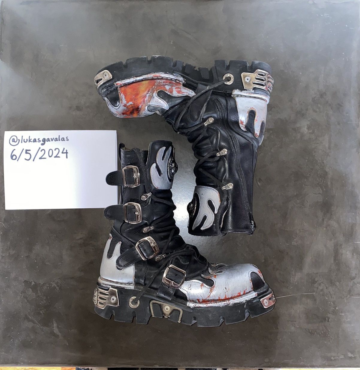 image of New Rock Reactor Silver Flame Boots in Black, Men's (Size 10)