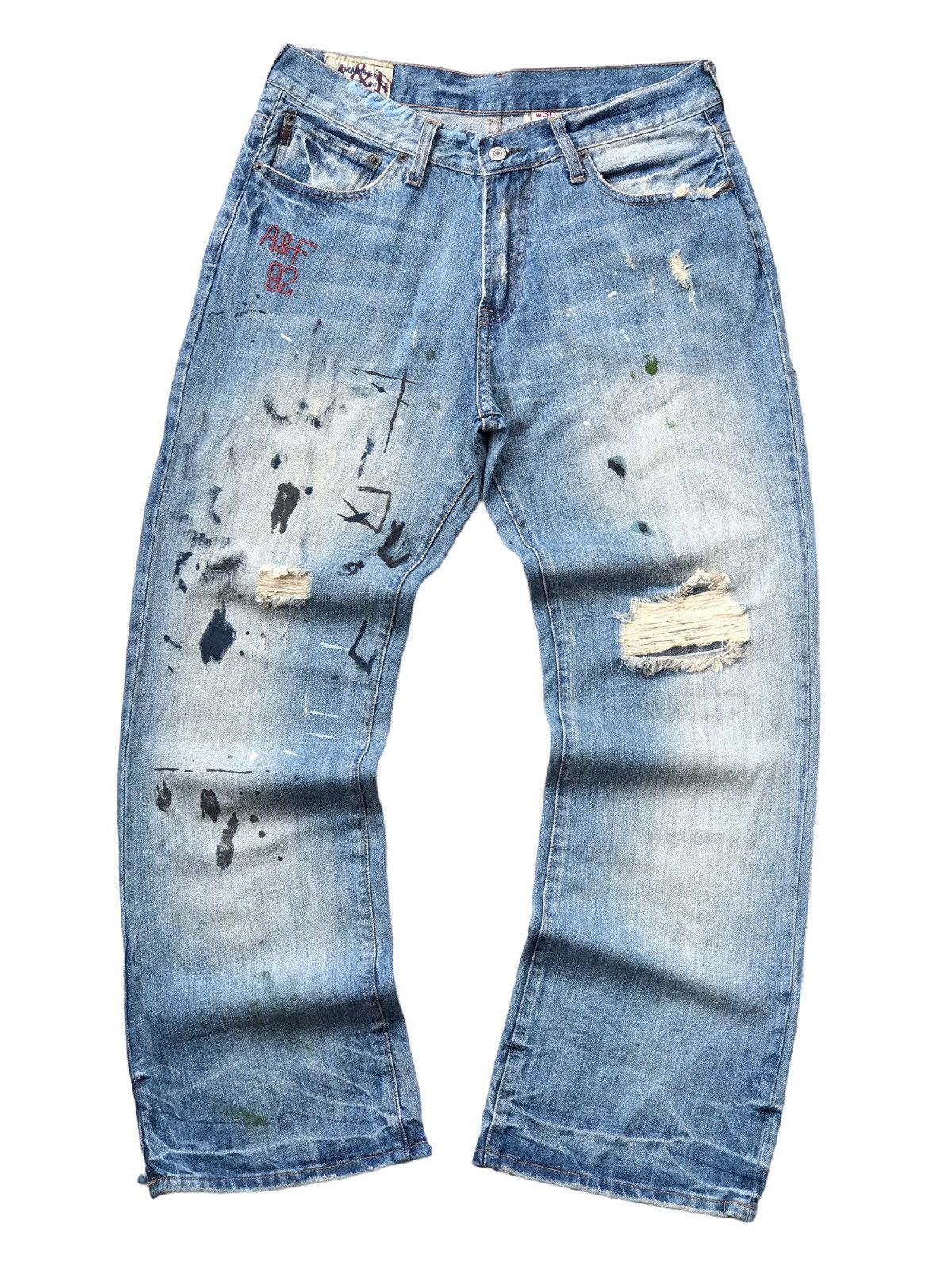 image of Abercrombie Fitch x Archival Clothing Abercrombie & Distressed Faded Jeans in Blue, Men's (Size 32)