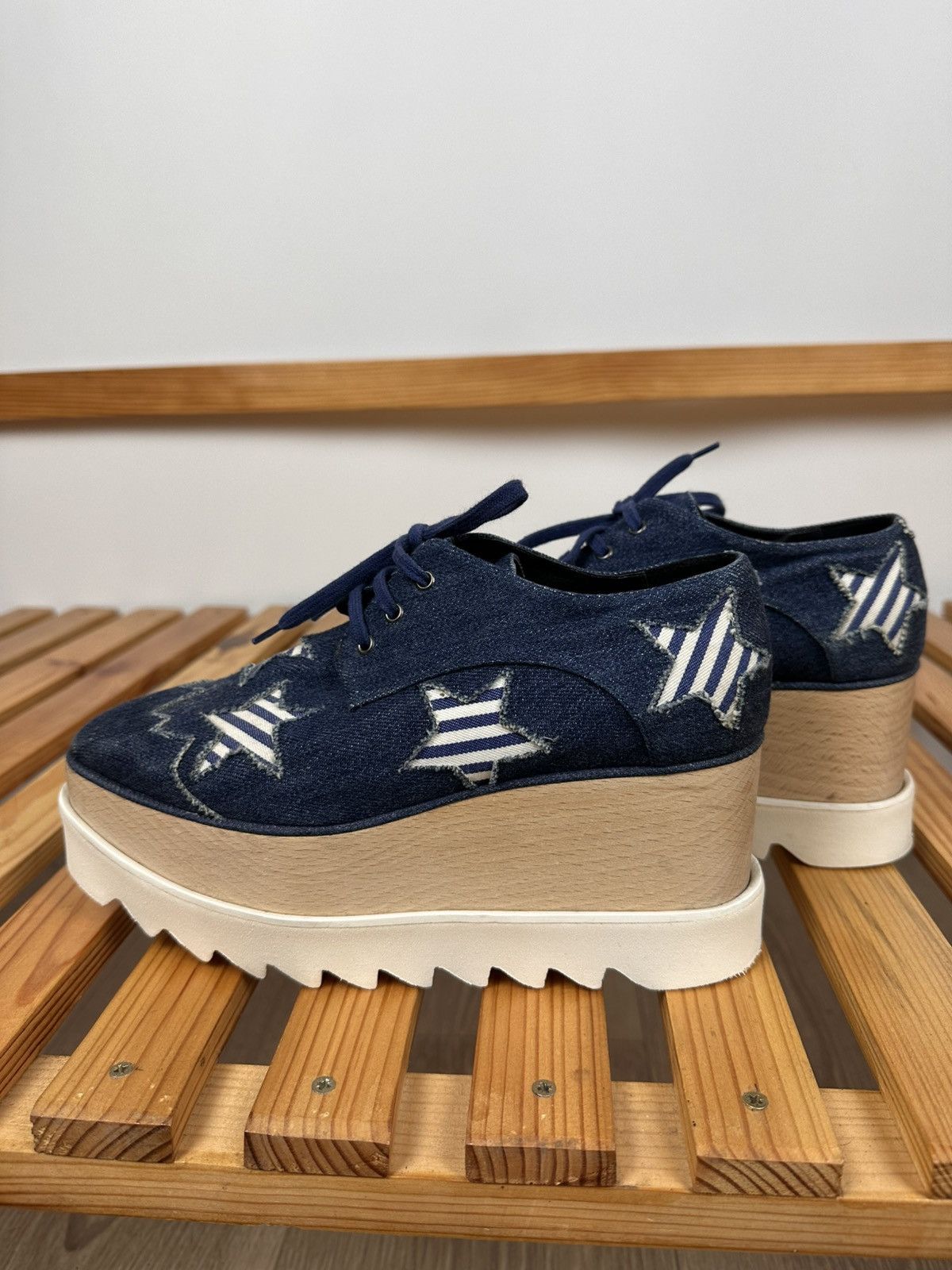 Stella McCartney Stella McCartney Blue Denim Elyse Platform Derby Sneakers Size US 5.5 / IT 35.5 - 3 Thumbnail