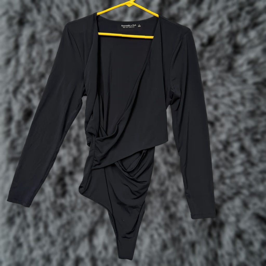 Abercrombie & Fitch Abercrombie & Fitch Bodysuit Womens L Black Draped Wrap Stretch One Piece Size L / US 10 / IT 46 - 1 Thumbnail