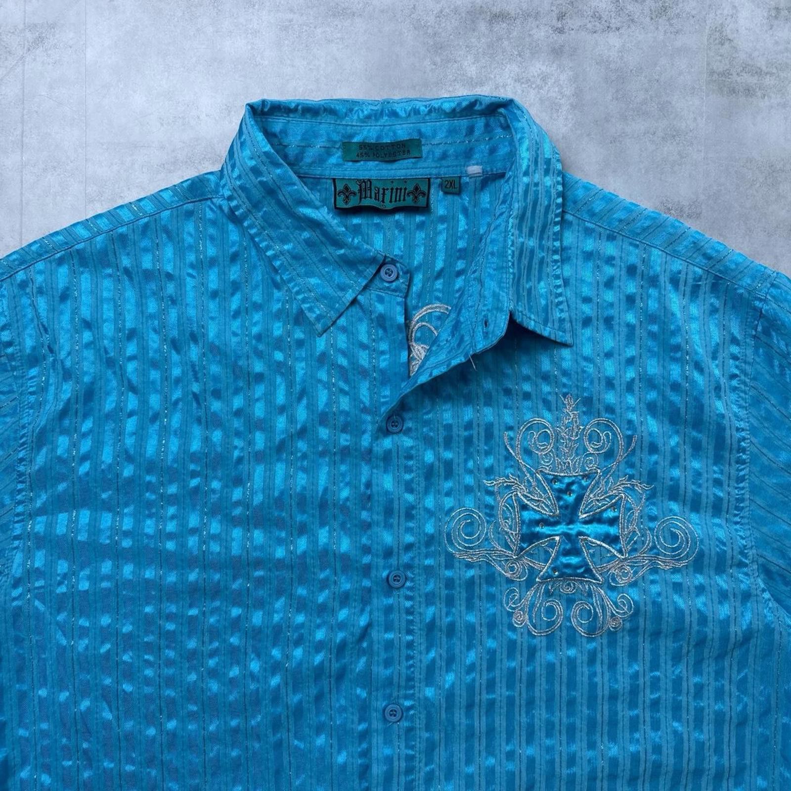 Affliction Y2K Marini 00s Blue Cross Button Up Shirt Size US XXL / EU 58 / 5 - 4 Thumbnail