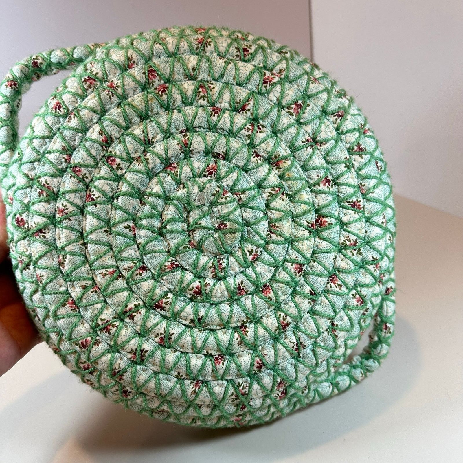 Other Woven Coiled Fabric Bread Bun Basket Handles Green Floral Size ONE SIZE - 4 Thumbnail