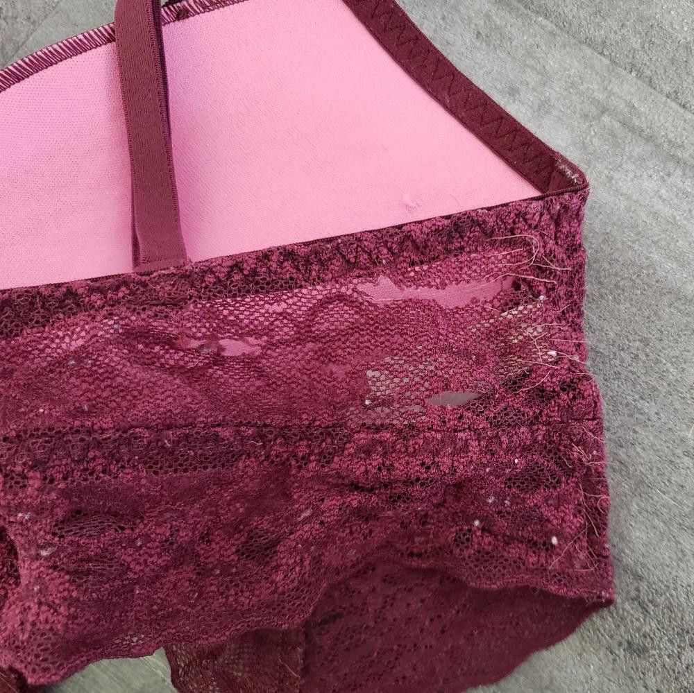 Designer Burgundy Lace Detailed VS Bustier Bra Size ONE SIZE - 4 Thumbnail