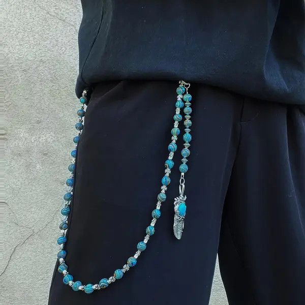 Jewelry Blue Beaded Wallet Chain Chain, Belt Chain, Pants Chain Size ONE SIZE - 6 Thumbnail